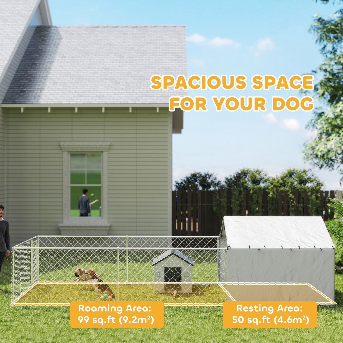 Outdoor Dog Kennel with Waterproof & UV-Resistant Cover, Dog Run with Secure Lock for Small Medium Large Dogs, 19.7' x 7.5' x 4.9'