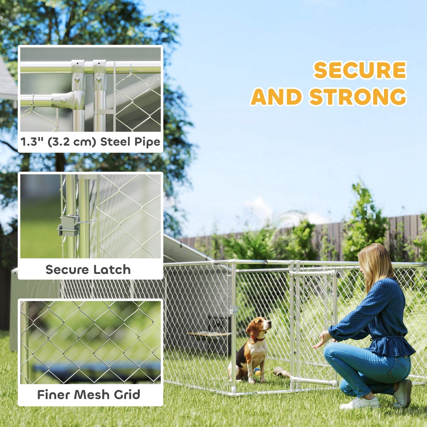 Outdoor Dog Kennel with Waterproof & UV-Resistant Cover, Dog Run with Secure Lock for Small Medium Large Dogs, 19.7' x 7.5' x 4.9'