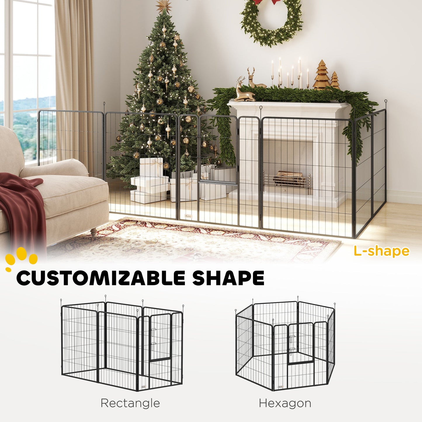 Dog Playpen, Wide 31.5"W Heavy-Duty Metal Puppy Play Pen, Pet Exercise Fences for Outside and Indoor, DIY Design with Door for Multiple Dogs, 6 Panels, 39"H