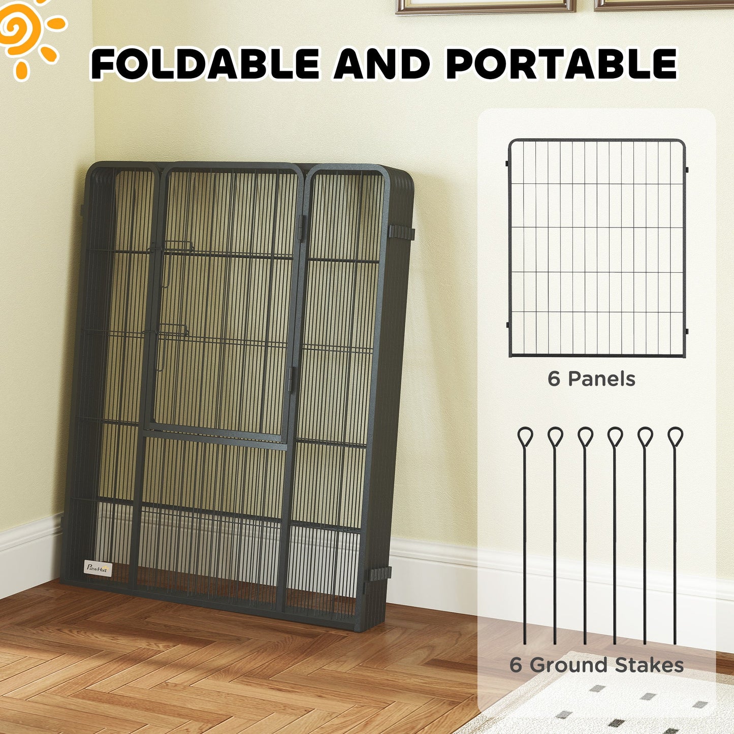 Dog Playpen, Wide 31.5"W Heavy-Duty Metal Puppy Play Pen, Pet Exercise Fences for Outside and Indoor, DIY Design with Door for Multiple Dogs, 6 Panels, 39"H