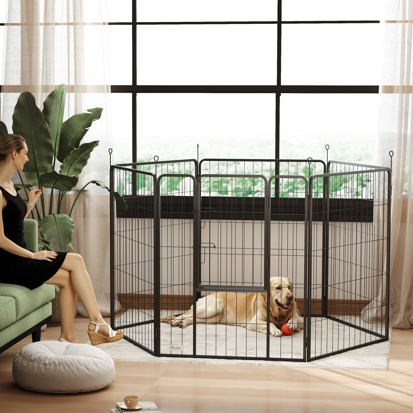 Dog Playpen, Wide 31.5"W Heavy-Duty Metal Puppy Play Pen, Pet Exercise Fences for Outside and Indoor, DIY Design with Door for Multiple Dogs, 6 Panels, 39"H