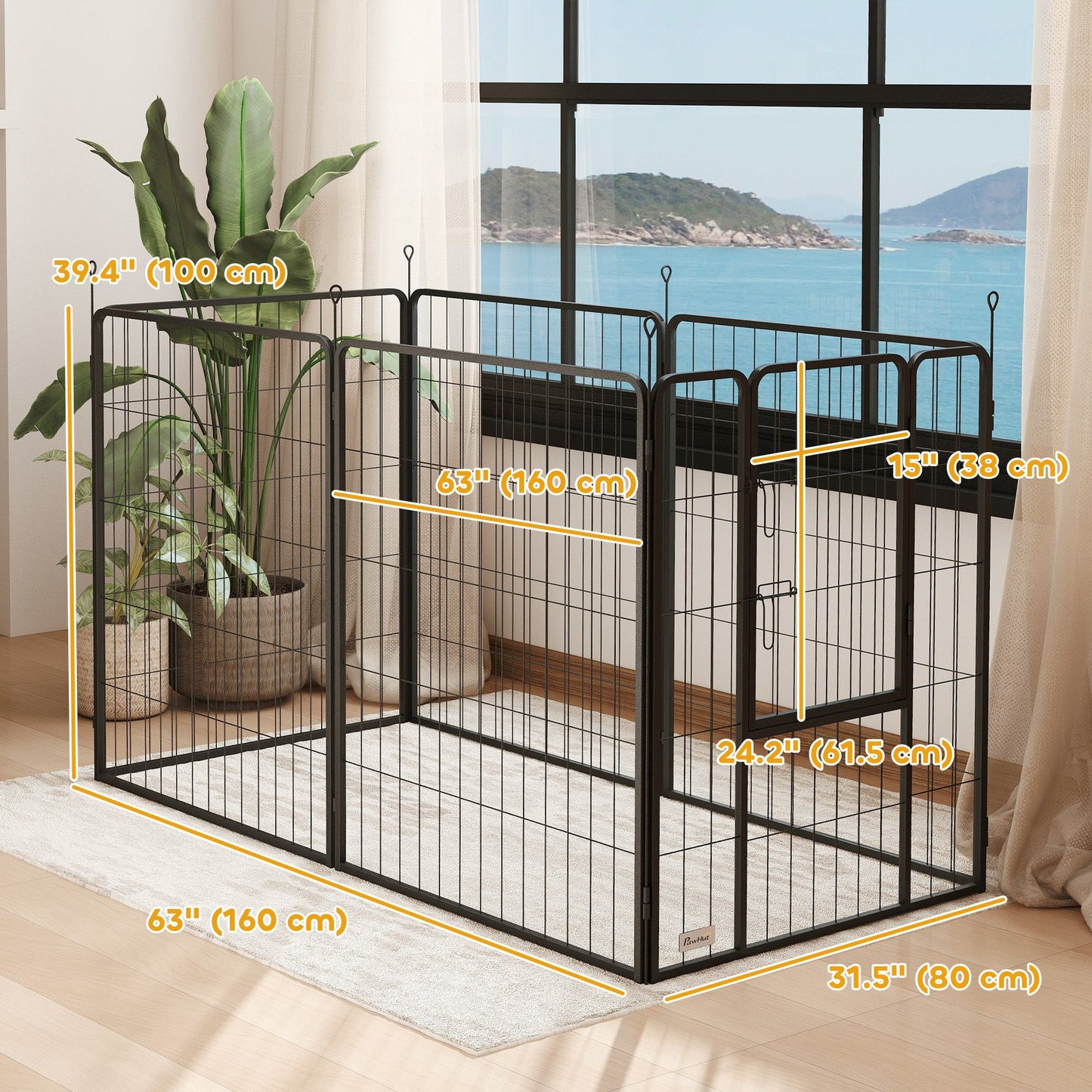 Dog Playpen, Wide 31.5"W Heavy-Duty Metal Puppy Play Pen, Pet Exercise Fences for Outside and Indoor, DIY Design with Door for Multiple Dogs, 6 Panels, 39"H