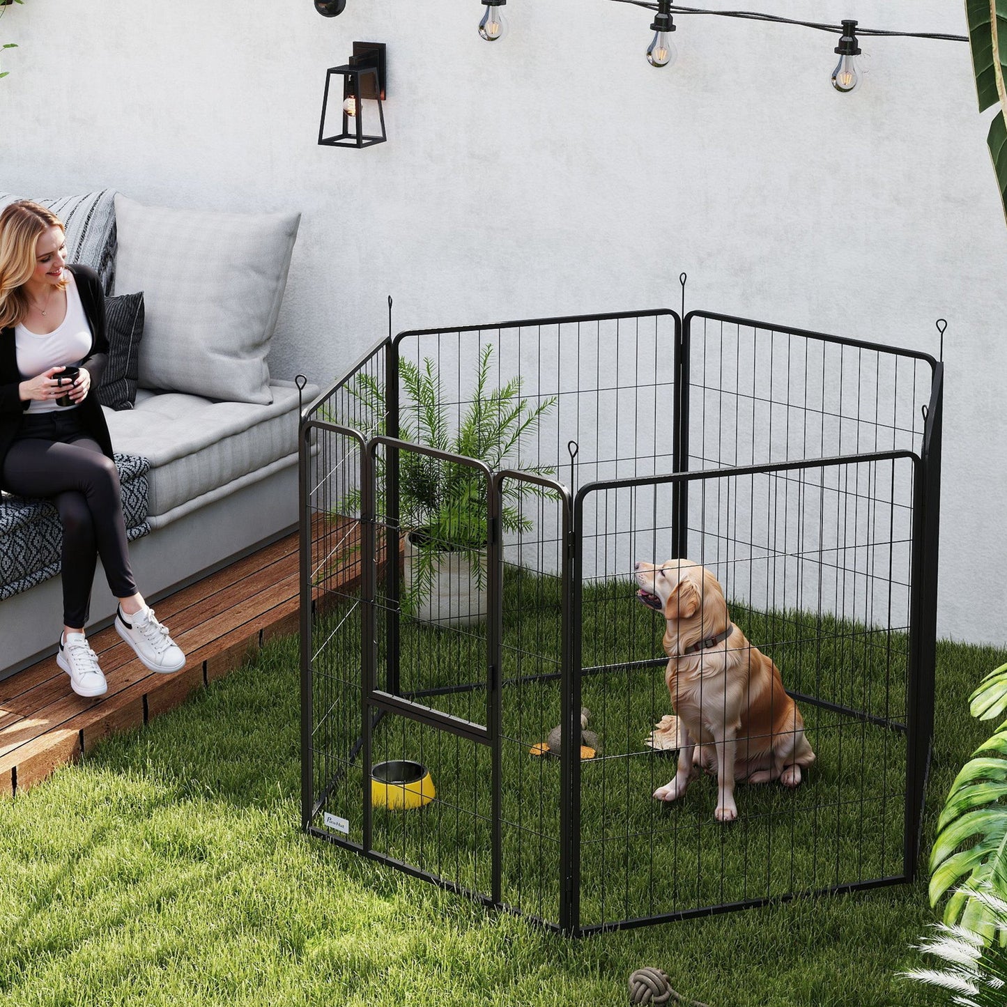 Dog Playpen, Wide 31.5"W Heavy-Duty Metal Puppy Play Pen, Pet Exercise Fences for Outside and Indoor, DIY Design with Door for Multiple Dogs, 6 Panels, 39"H