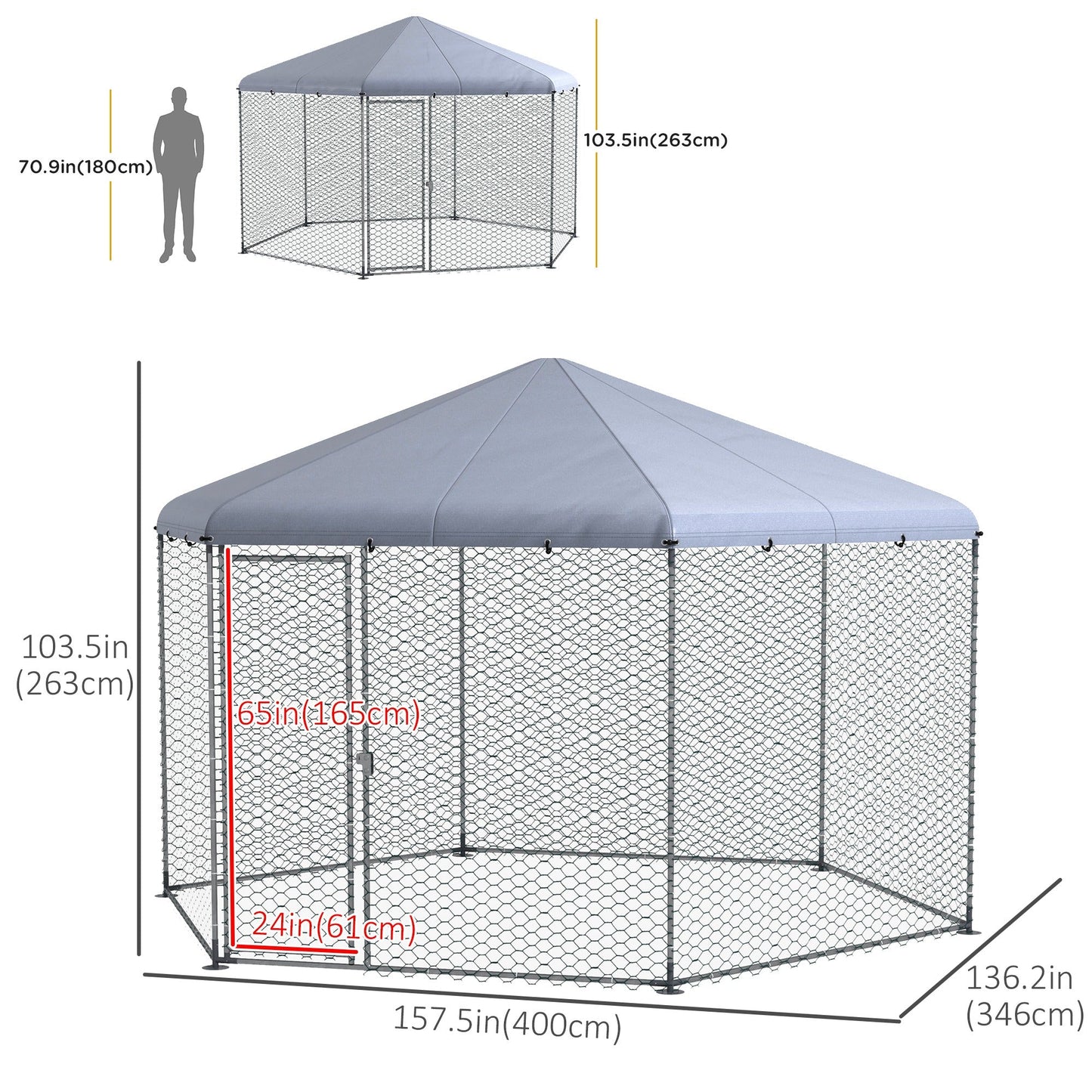 13.1' x 11.4' Chicken Coop, Large Chicken Run with Cover for Outdoor Backyard, Metal Poultry Cage for 10-15 Chickens, Rabbits, Ducks, Silver