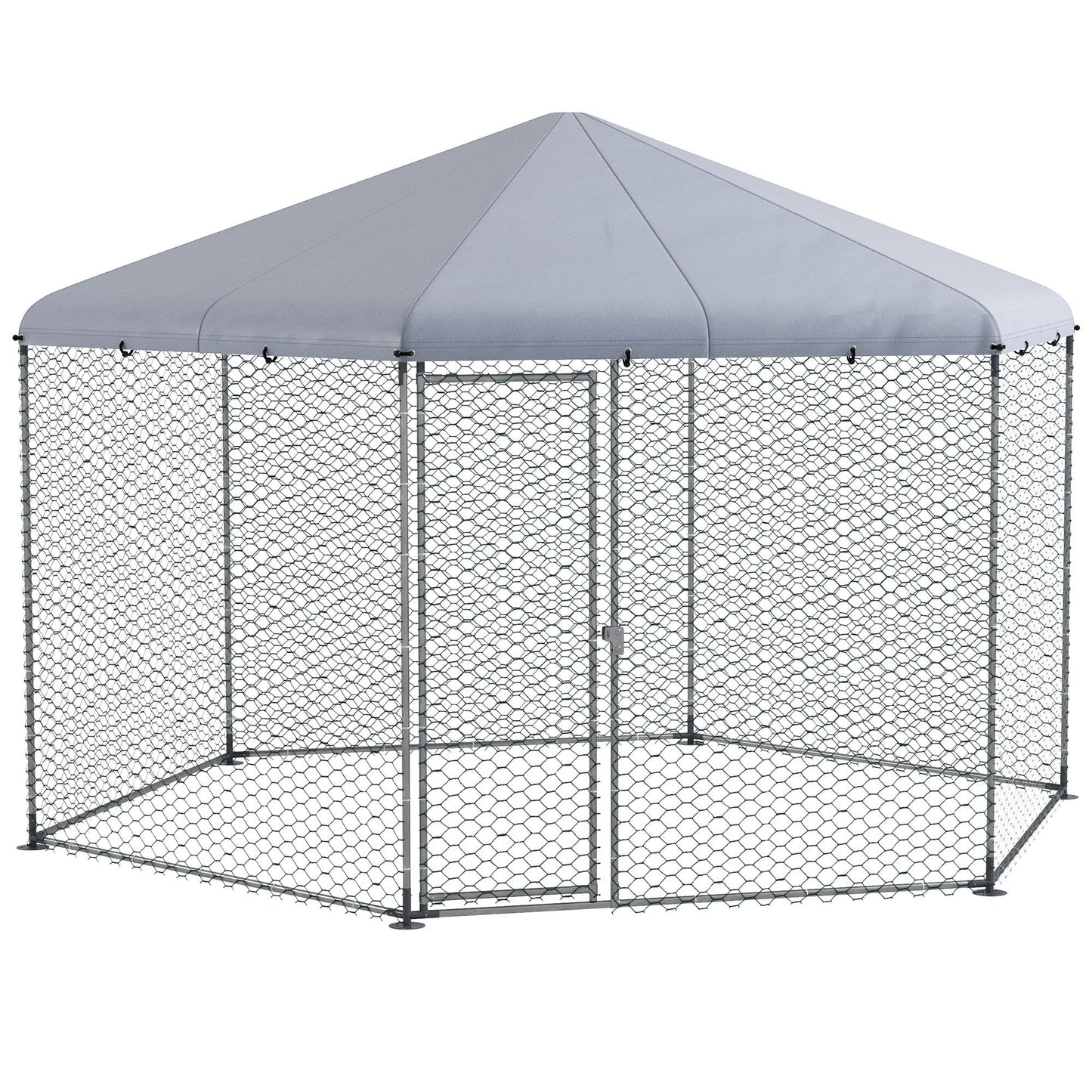 13.1' x 11.4' Chicken Coop, Large Chicken Run with Cover for Outdoor Backyard, Metal Poultry Cage for 10-15 Chickens, Rabbits, Ducks, Silver