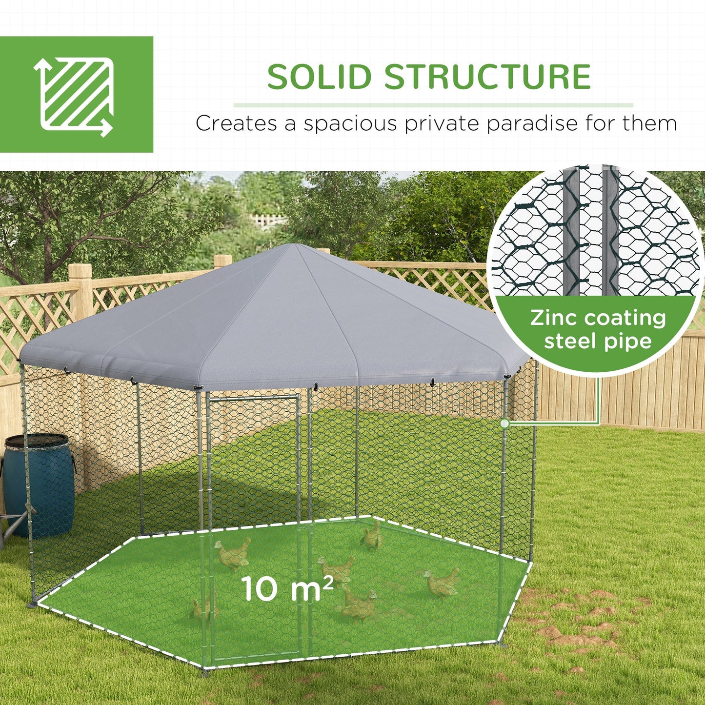 13.1' x 11.4' Chicken Coop, Large Chicken Run with Cover for Outdoor Backyard, Metal Poultry Cage for 10-15 Chickens, Rabbits, Ducks, Silver