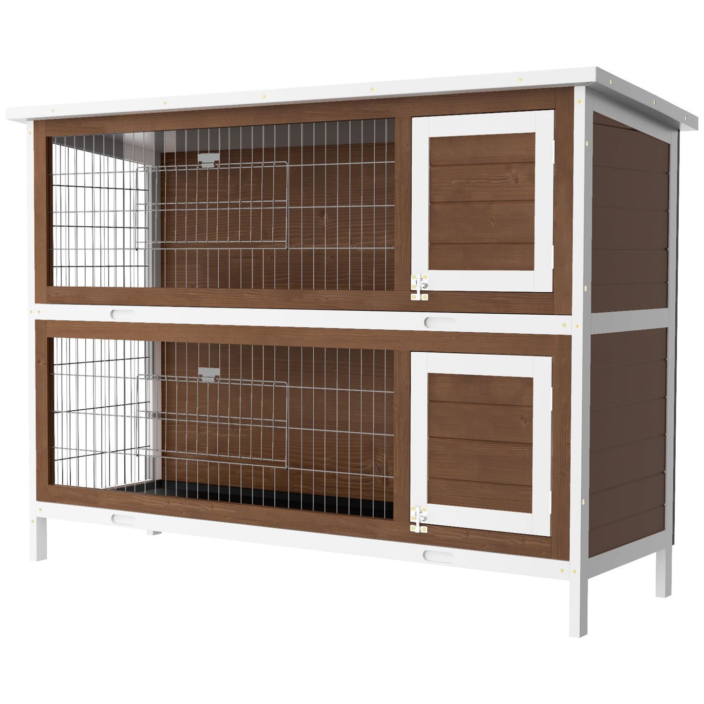 54"L 2-Story Large Rabbit Hutch Bunny Cage Wooden Pet House Small Animal Habitat with Lockable Doors, No Leak Tray and Waterproof Roof for Outdoor/Indoor Brown