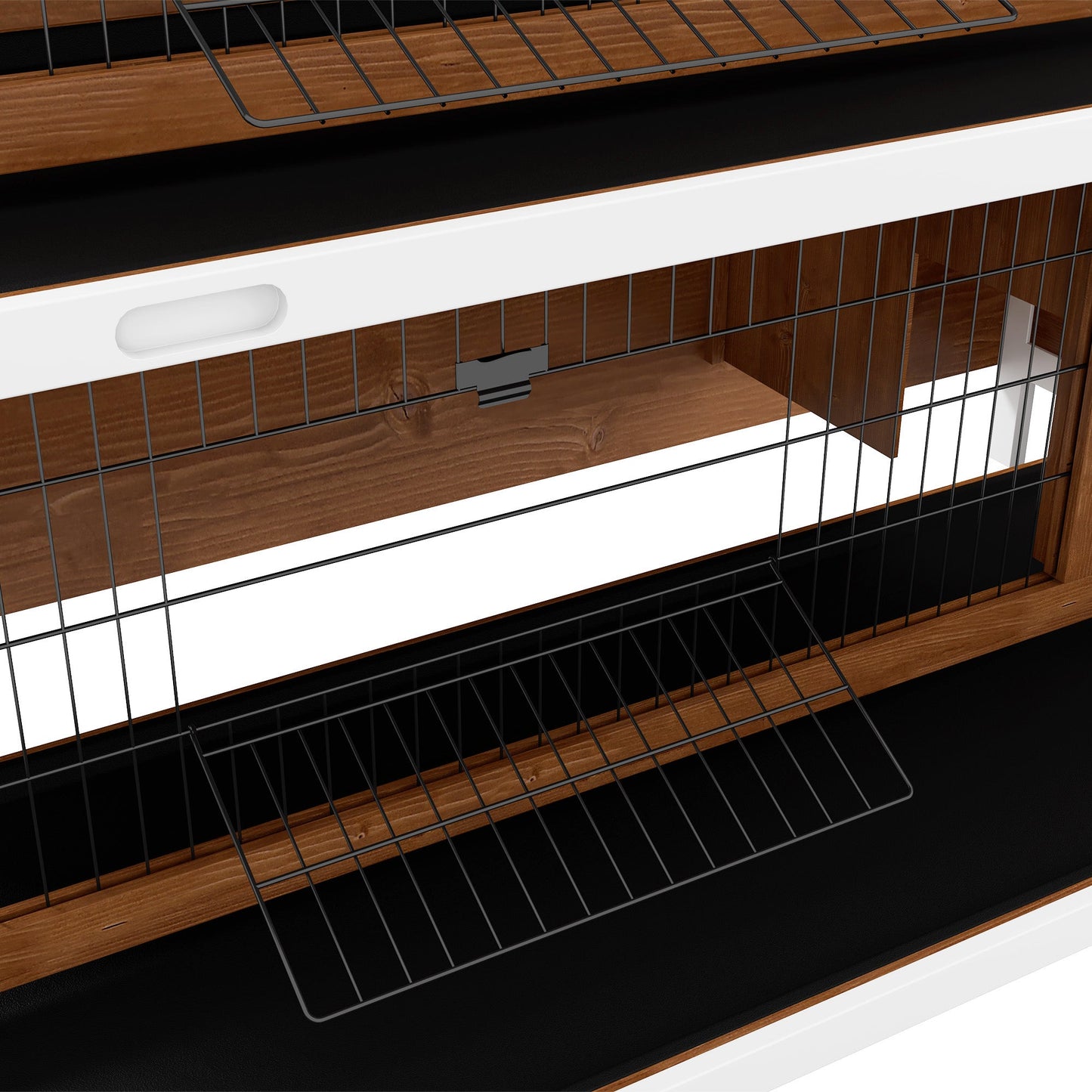 54"L 2-Story Large Rabbit Hutch Bunny Cage Wooden Pet House Small Animal Habitat with Lockable Doors, No Leak Tray and Waterproof Roof for Outdoor/Indoor Brown