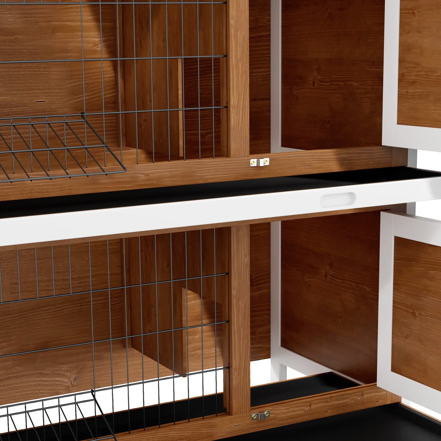 54"L 2-Story Large Rabbit Hutch Bunny Cage Wooden Pet House Small Animal Habitat with Lockable Doors, No Leak Tray and Waterproof Roof for Outdoor/Indoor Brown