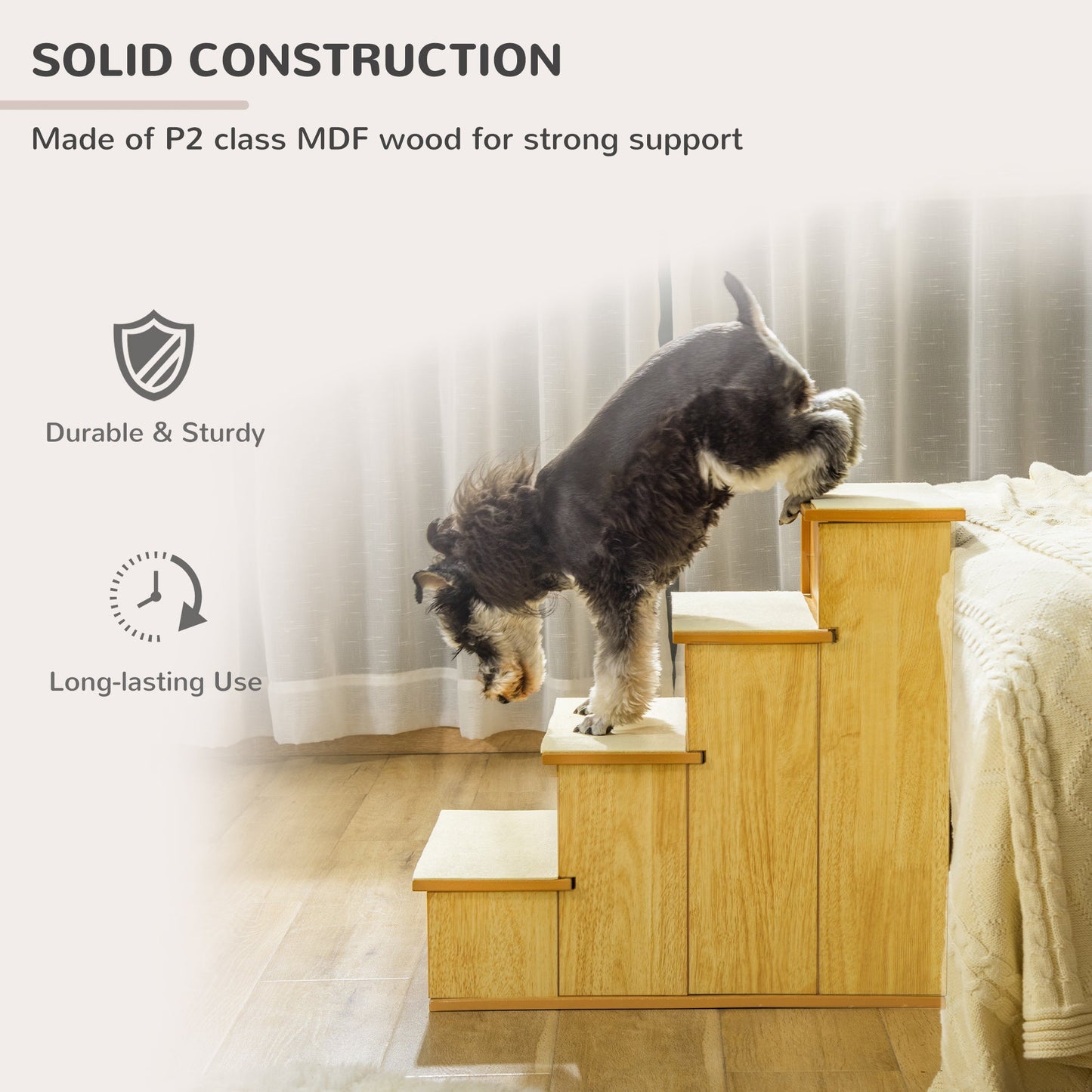 Pet Stairs Dog Steps for High Bed, 4 Levels Dog Stairs for Car, Wooden Cat Ladder with Non-Slip Carpet, 15.7" L x 23.2" W x 21.3" H, Natural Wood