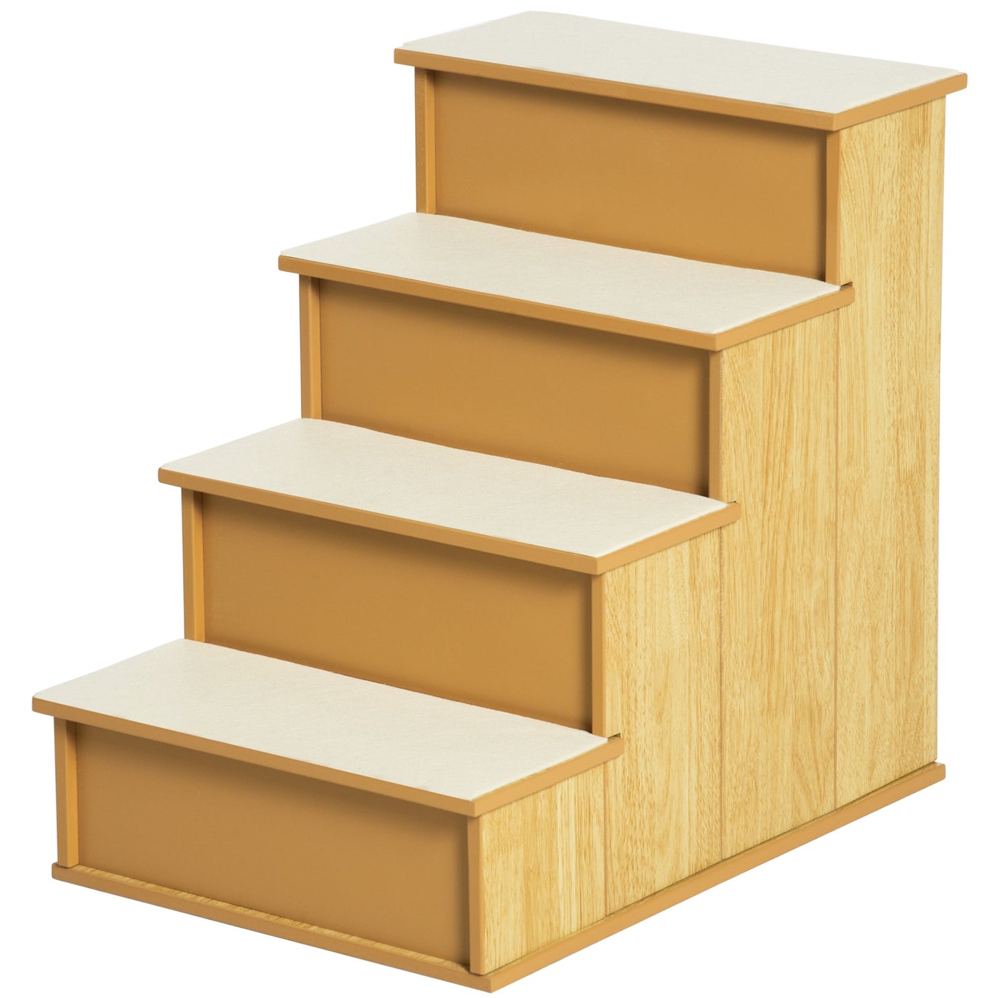 Pet Stairs Dog Steps for High Bed, 4 Levels Dog Stairs for Car, Wooden Cat Ladder with Non-Slip Carpet, 15.7" L x 23.2" W x 21.3" H, Natural Wood