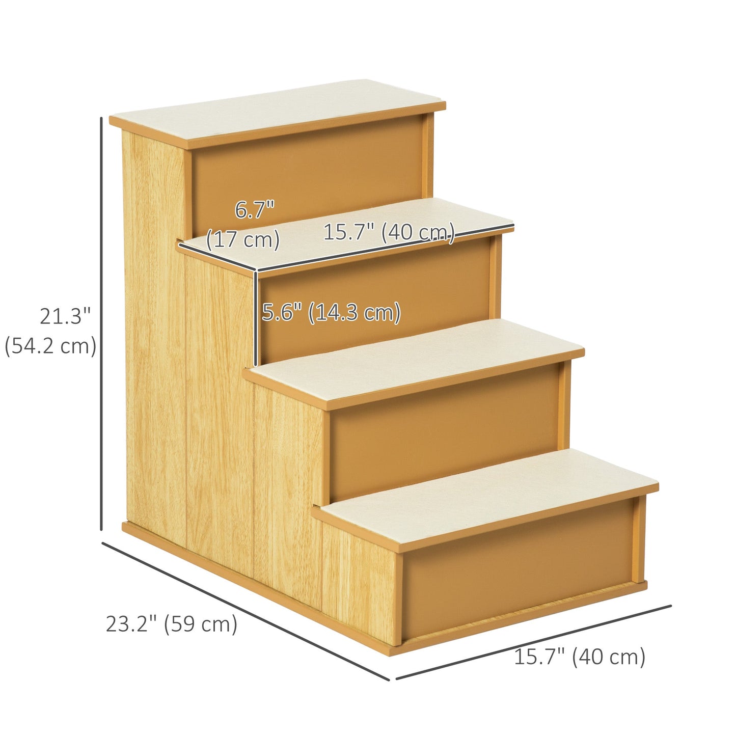 Pet Stairs Dog Steps for High Bed, 4 Levels Dog Stairs for Car, Wooden Cat Ladder with Non-Slip Carpet, 15.7" L x 23.2" W x 21.3" H, Natural Wood