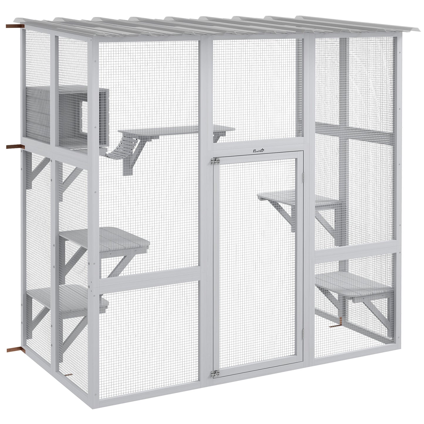 Catio, Wooden Outdoor Cat Enclosure Window Box with Weatherproof Roof, Bridge, Resting Box, Platforms, Cat Cage for 2 Kittens, White
