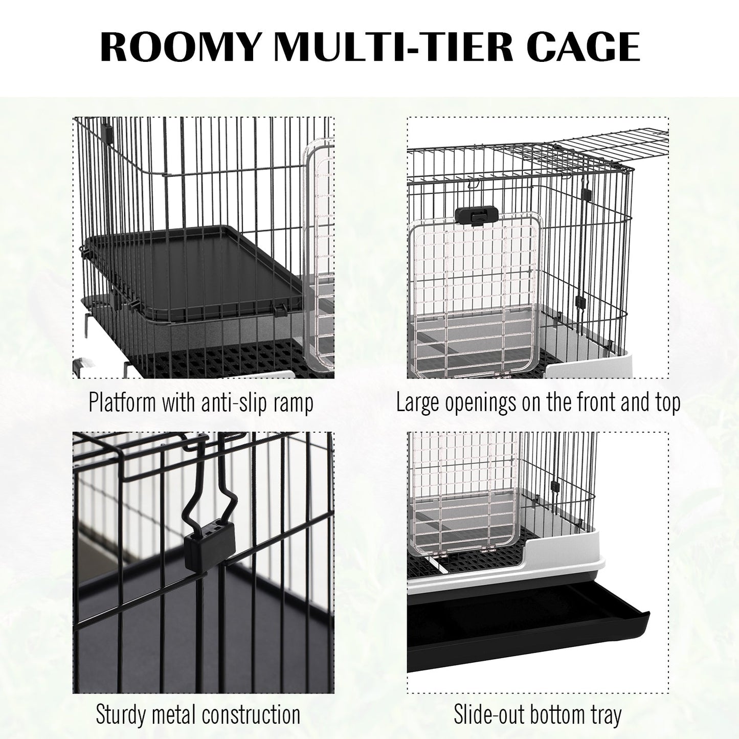28"H 2-Level Small Animal Cage Rabbit Hutch with Universal Lockable Wheels, Slide-Out Tray for Bunny, Chinchillas, Ferret, Black