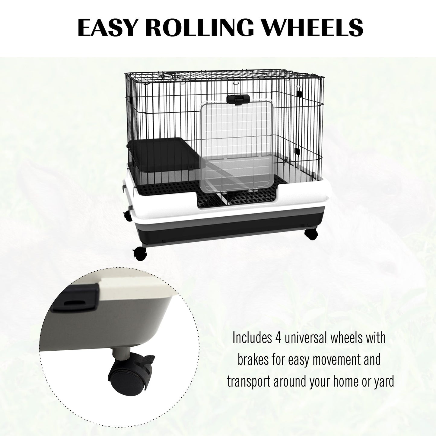 28"H 2-Level Small Animal Cage Rabbit Hutch with Universal Lockable Wheels, Slide-Out Tray for Bunny, Chinchillas, Ferret, Black
