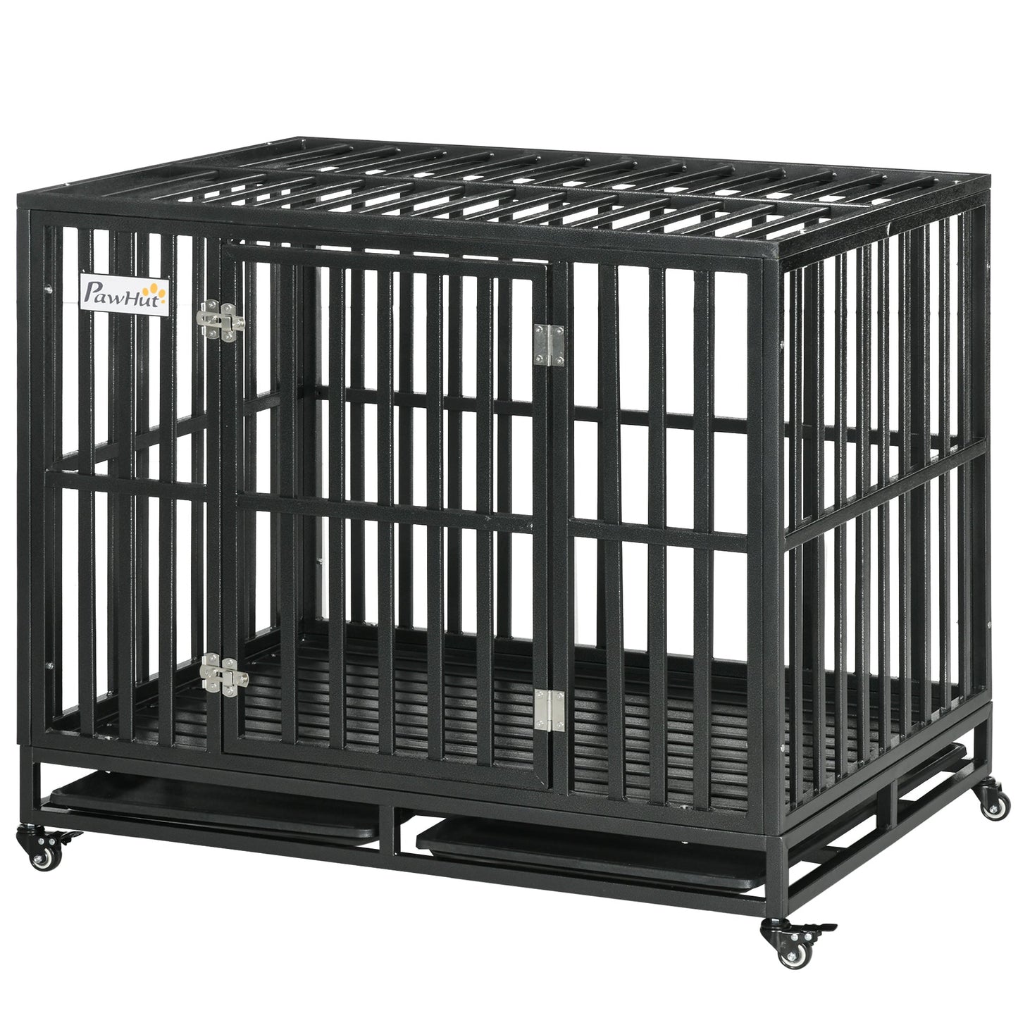 Heavy Duty Steel Dog Crate Kennel Pet Cage with Wheels for Portability and a Door for Convenient Access Anti-Pinching Floor, 40.7"L x 29.5"W x 34.6"H, Black