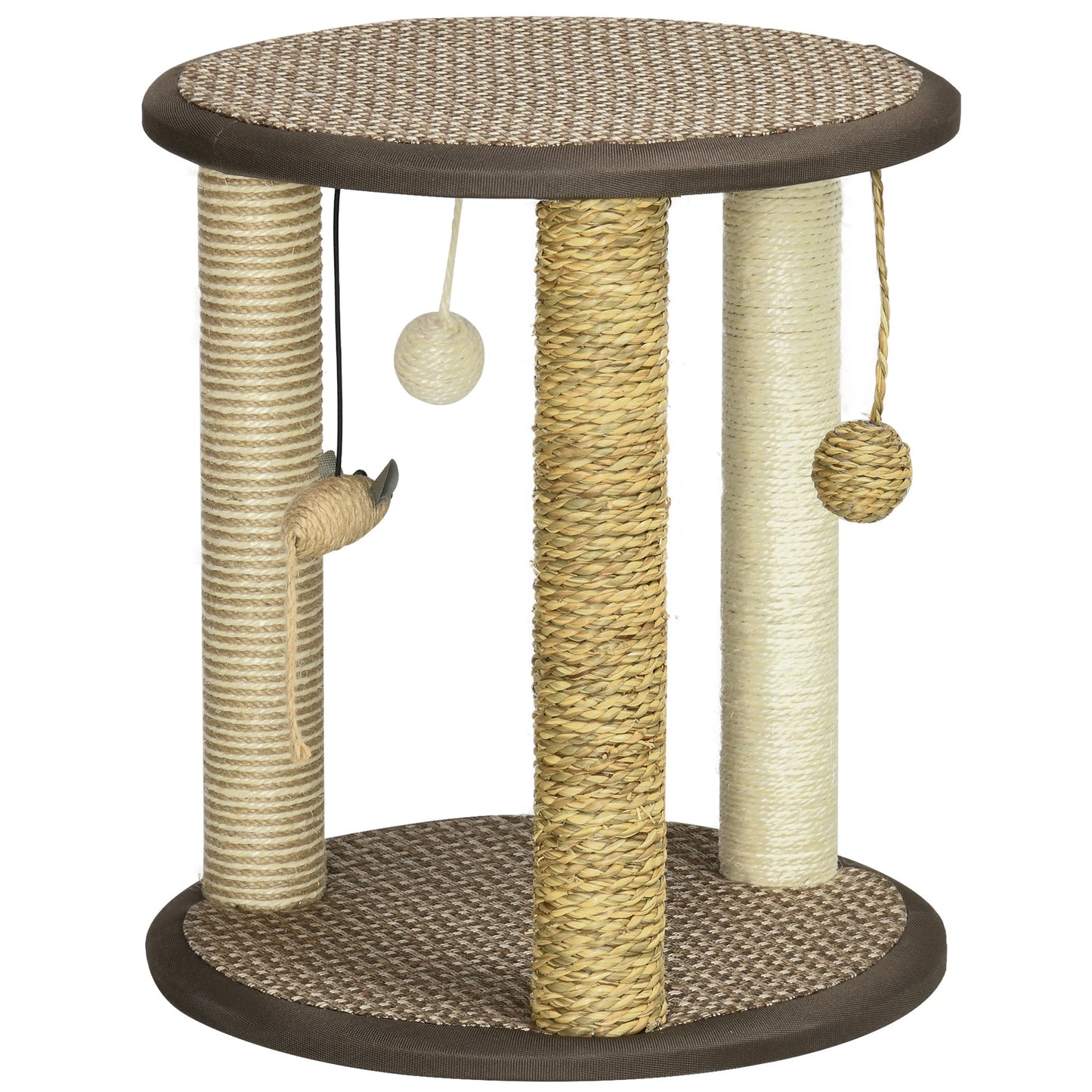 17" Cat Tree, Kitty Activity Centre with Hanging Toys, Cat Climbing Toy, Cat Tower with Jute, Sisal, Seagrass Scratching Post, Brown
