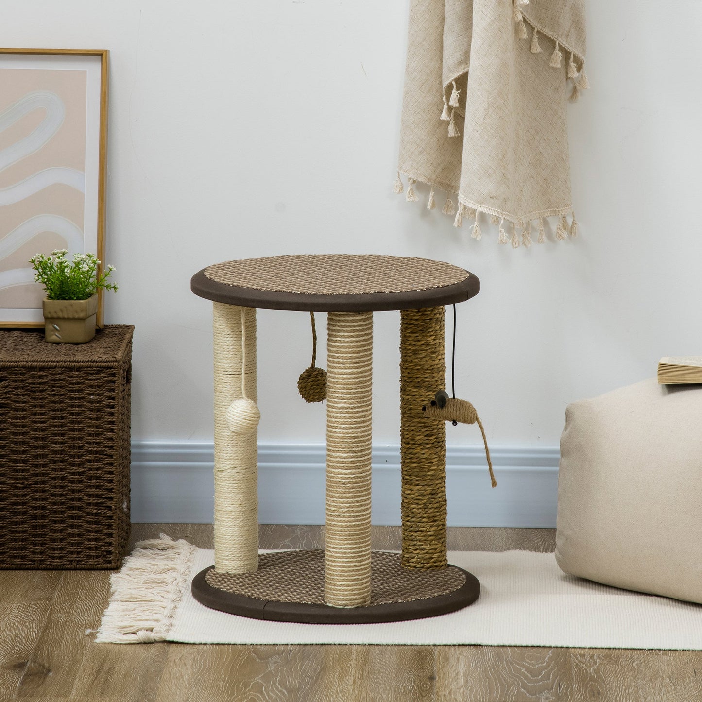 17" Cat Tree, Kitty Activity Centre with Hanging Toys, Cat Climbing Toy, Cat Tower with Jute, Sisal, Seagrass Scratching Post, Brown