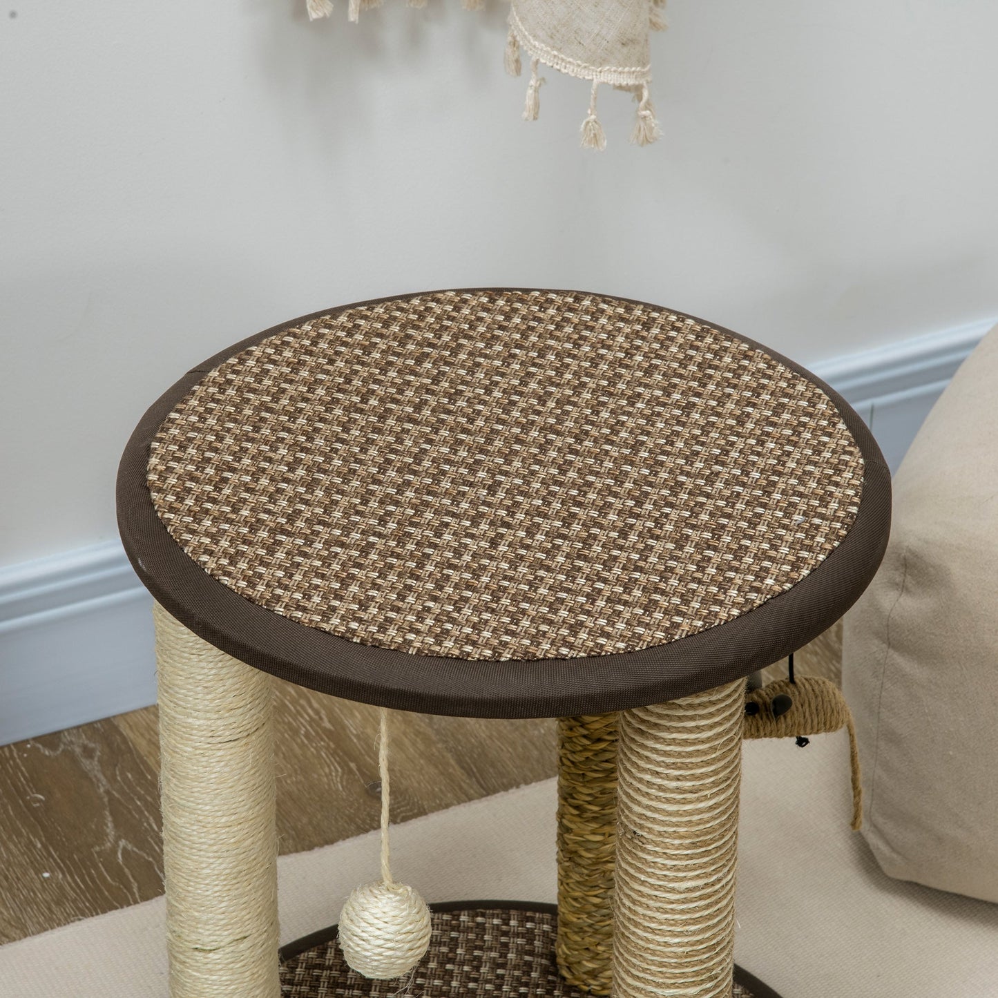 17" Cat Tree, Kitty Activity Centre with Hanging Toys, Cat Climbing Toy, Cat Tower with Jute, Sisal, Seagrass Scratching Post, Brown
