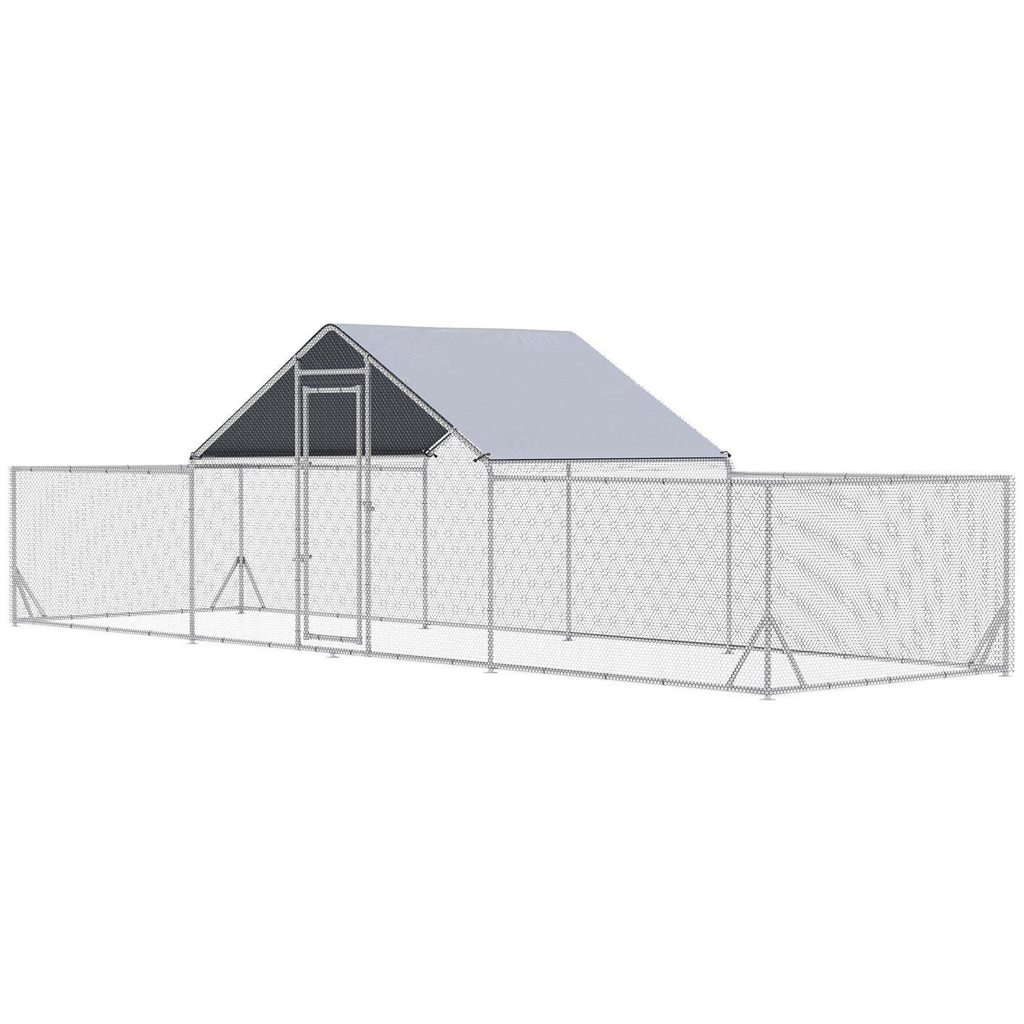 Chicken Run, 23' x 6.6' Metal Chicken Coop with Waterproof and Anti-UV Cover, Spire Roof, Door, for 12-14 Chickens, Ducks, Rabbits, Sliver