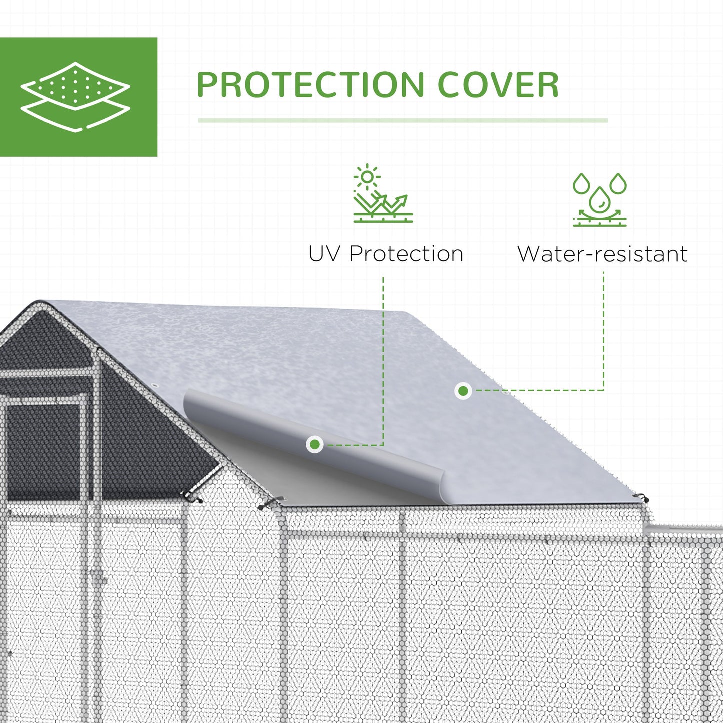 Chicken Run, 23' x 6.6' Metal Chicken Coop with Waterproof and Anti-UV Cover, Spire Roof, Door, for 12-14 Chickens, Ducks, Rabbits, Sliver