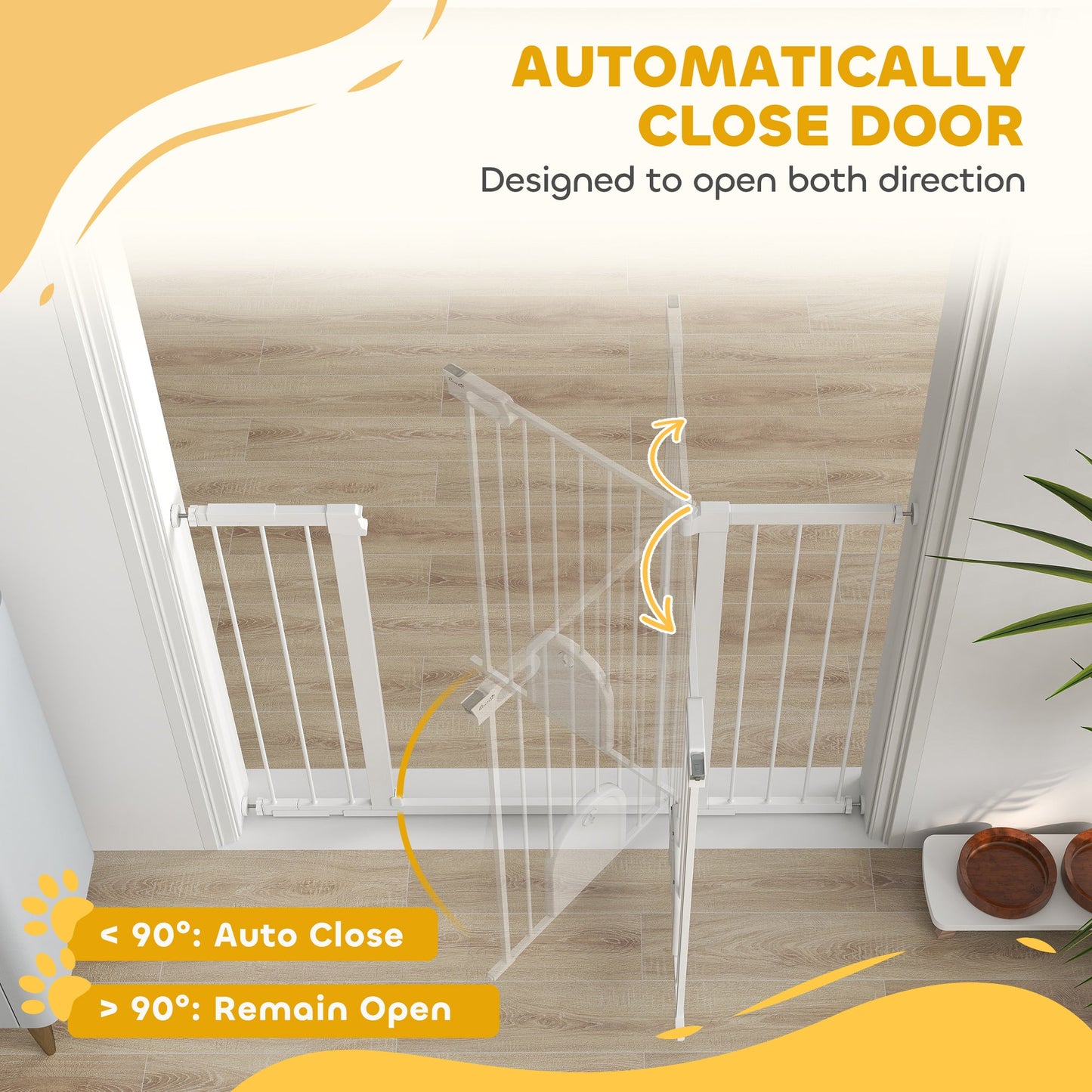30"-52" Extra Wide Pet Gate with Small Door, 35"H Dog Gate with Safety Gate Barrier, Stair Pressure Fit, Auto Close, Double Locking, for Doorways, Hallways, White