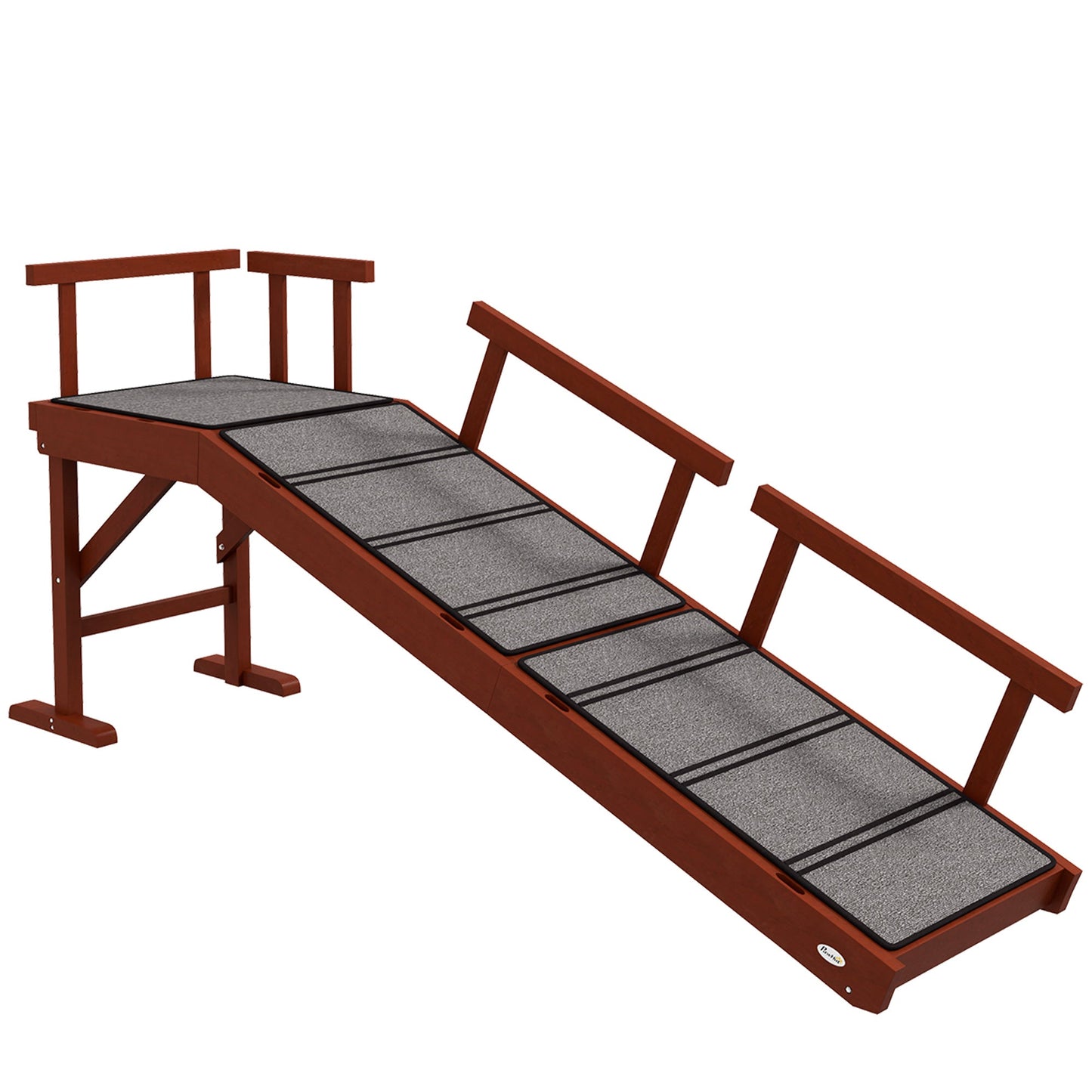 Wooden Dog Ramp for Large Dogs, 60" Long Pet Ramp with Non-slip Rug, Removable Guardrails, Dog Stairs for Couch, Bed, Brown