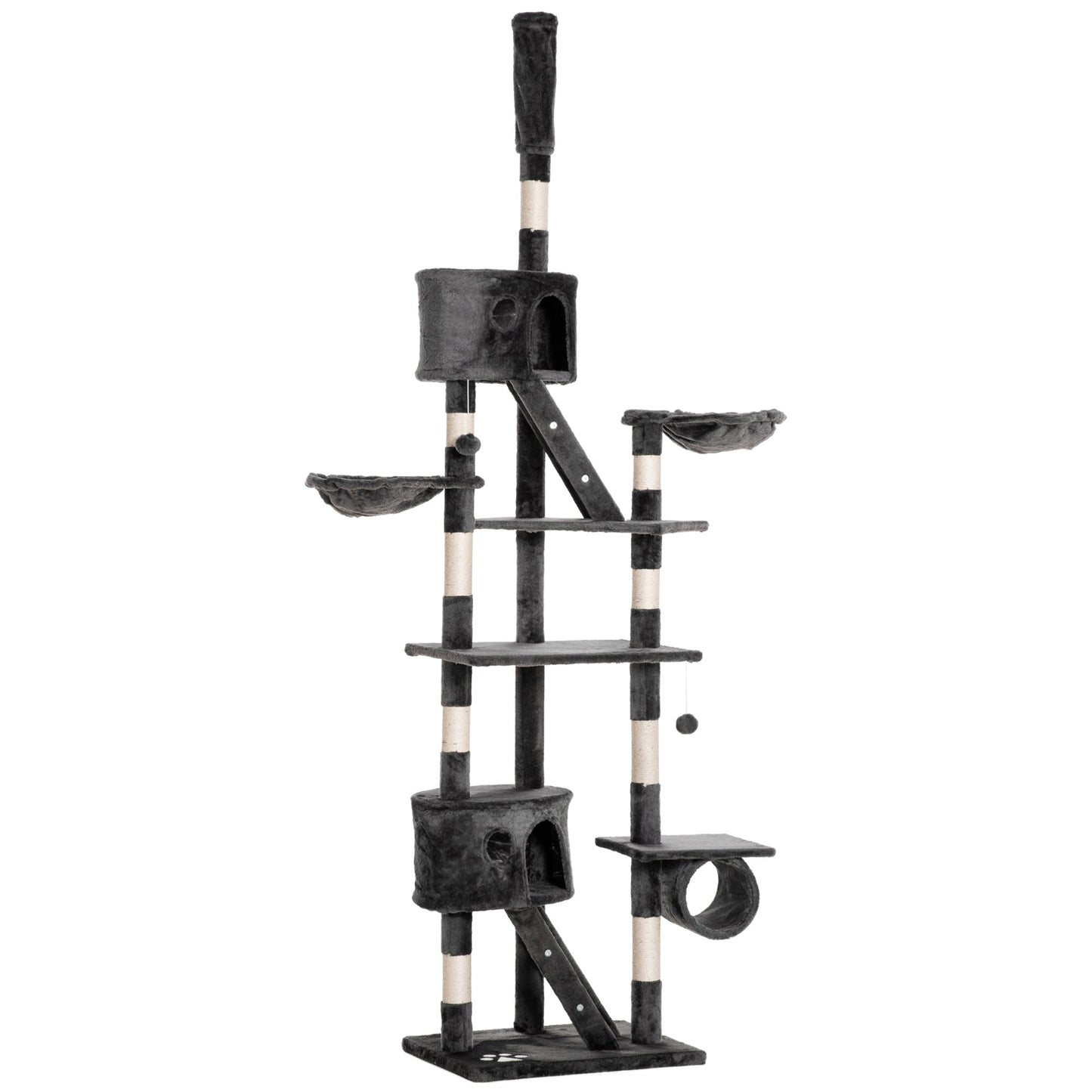 Cat Tower for Large Cats Adult, Floor to Ceiling Cat Tree Adjustable Height 94"-102" Multi-Level with Scratching Posts, Cozy Hammock, Dangling Ball Toy, Grey