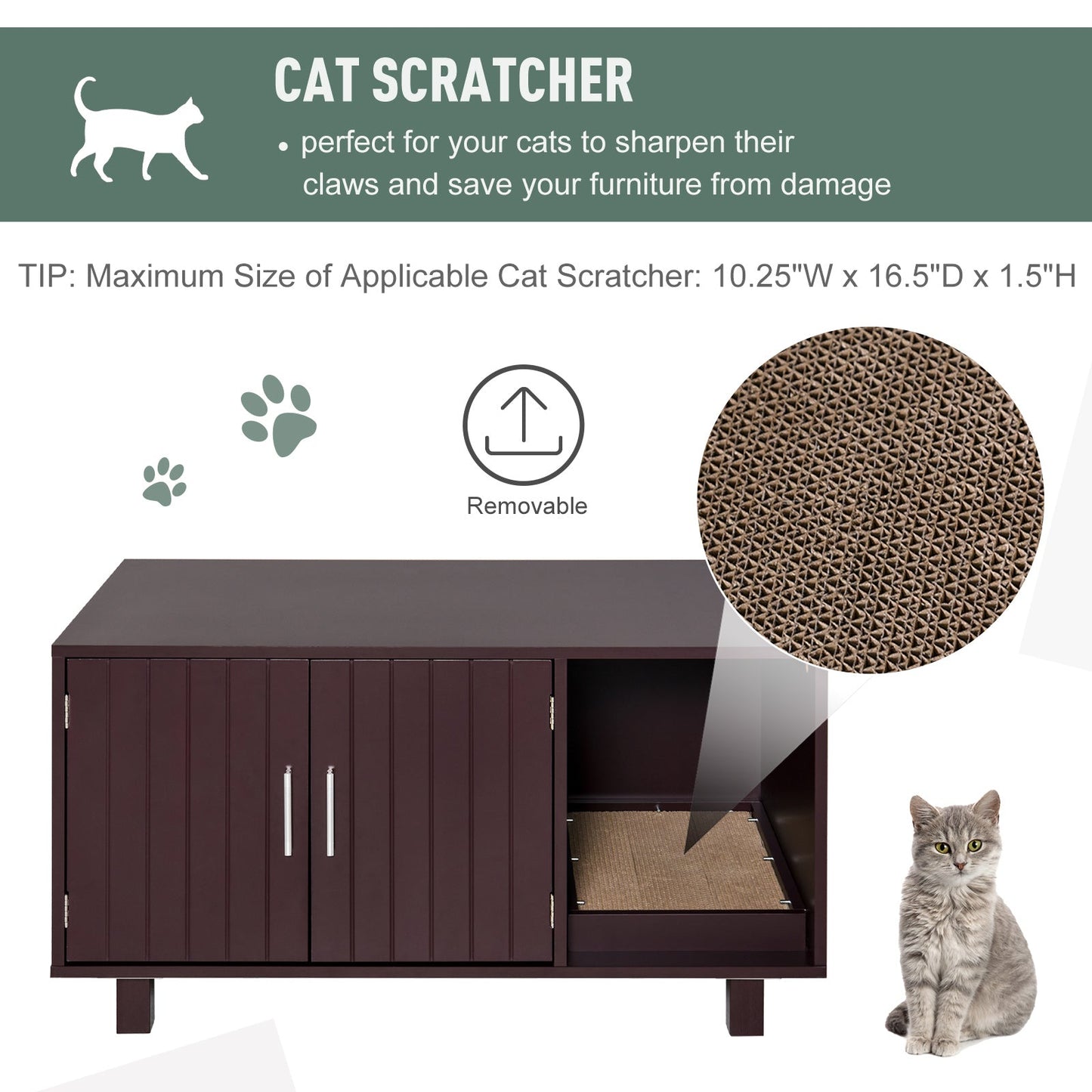 Cat Litter Box Enclosure, Hidden Litter Box Furniture, Cat House End Table Washroom with Scratching Pad, for Indoor Cats Kittens, Brown