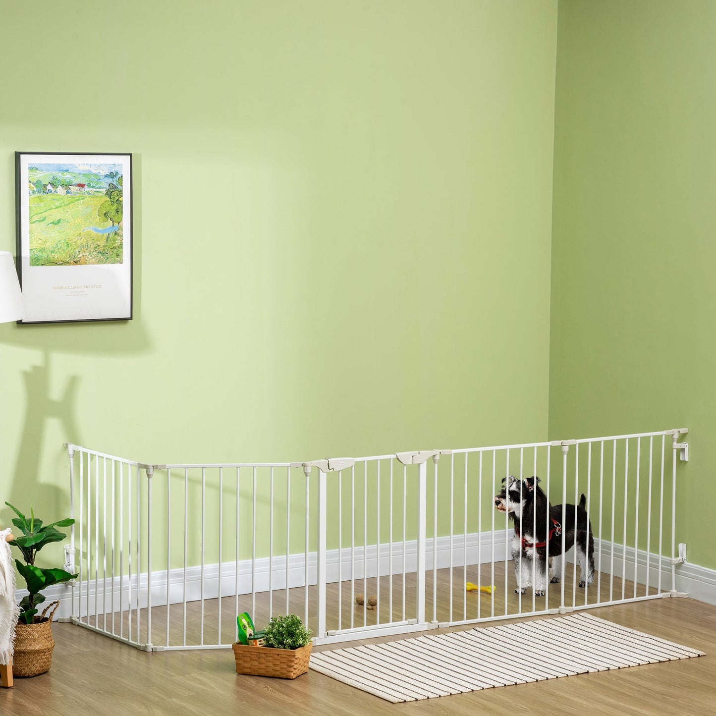 Dog Playpen Indoor, Foldable Pet Fence Puppy Pen for Small Medium Dogs with Door, 5 Panels, 29 Inch Tall, for Stairway, Doorway, Hallway, White