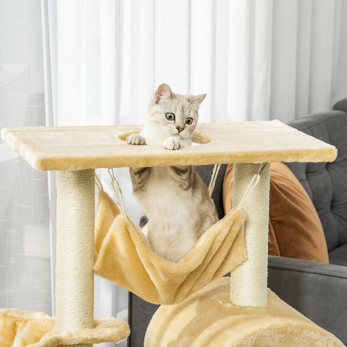 39" Deluxe Cat Scratching Tree Kitten Condo Play House Pet Scratcher Multi-level Tower Kitty Furniture with Hammock
