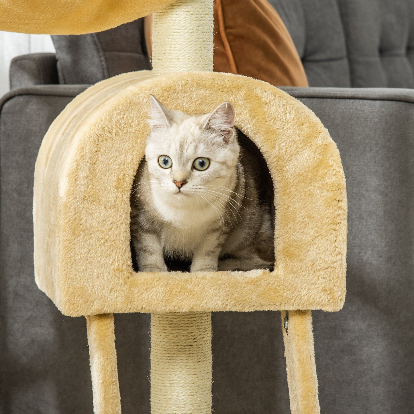 39" Deluxe Cat Scratching Tree Kitten Condo Play House Pet Scratcher Multi-level Tower Kitty Furniture with Hammock