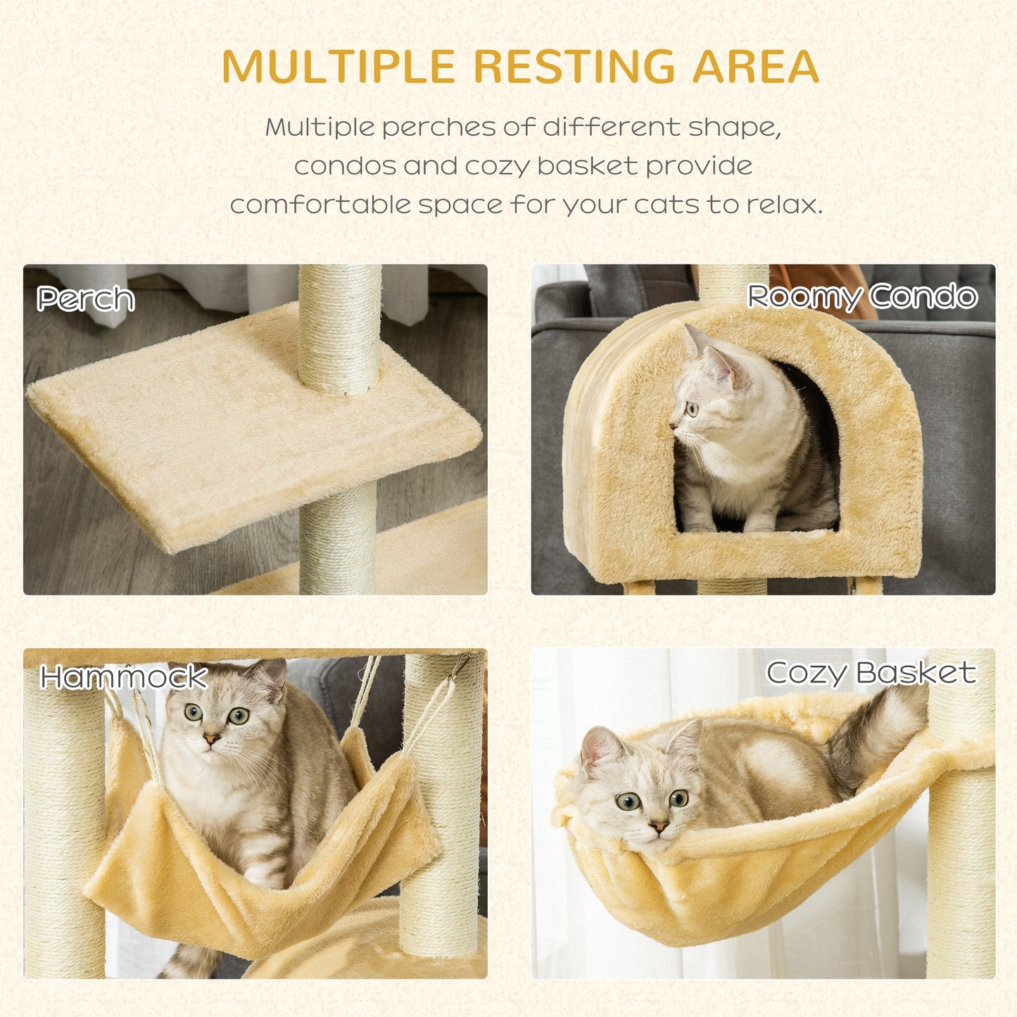 39" Deluxe Cat Scratching Tree Kitten Condo Play House Pet Scratcher Multi-level Tower Kitty Furniture with Hammock