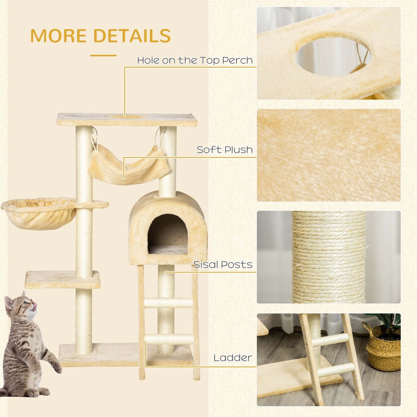 39" Deluxe Cat Scratching Tree Kitten Condo Play House Pet Scratcher Multi-level Tower Kitty Furniture with Hammock