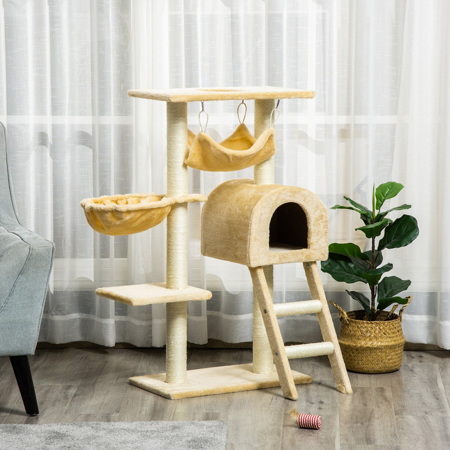 39" Deluxe Cat Scratching Tree Kitten Condo Play House Pet Scratcher Multi-level Tower Kitty Furniture with Hammock