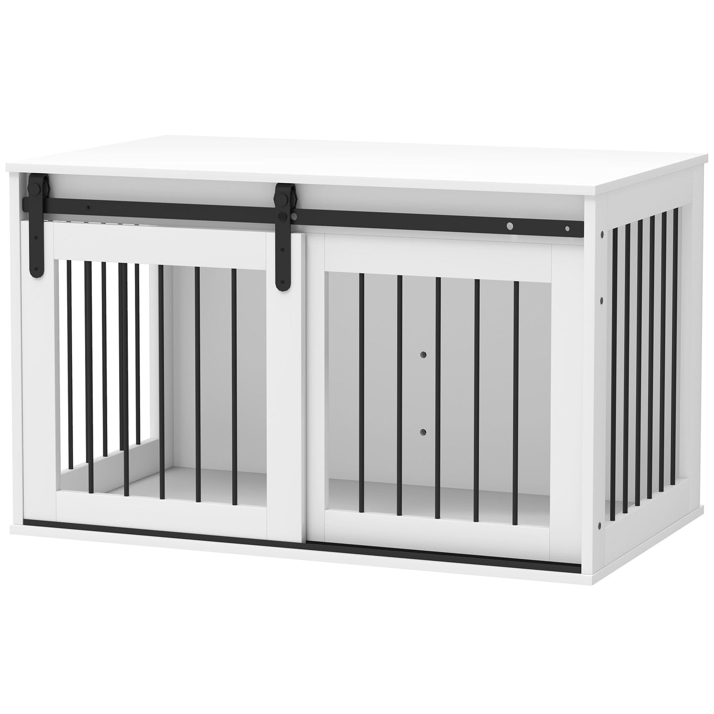 Dog Crate Furniture, 39" Dog Crate End Table Indoor Dog House for Large Dogs, with Sliding Door, Lock, White