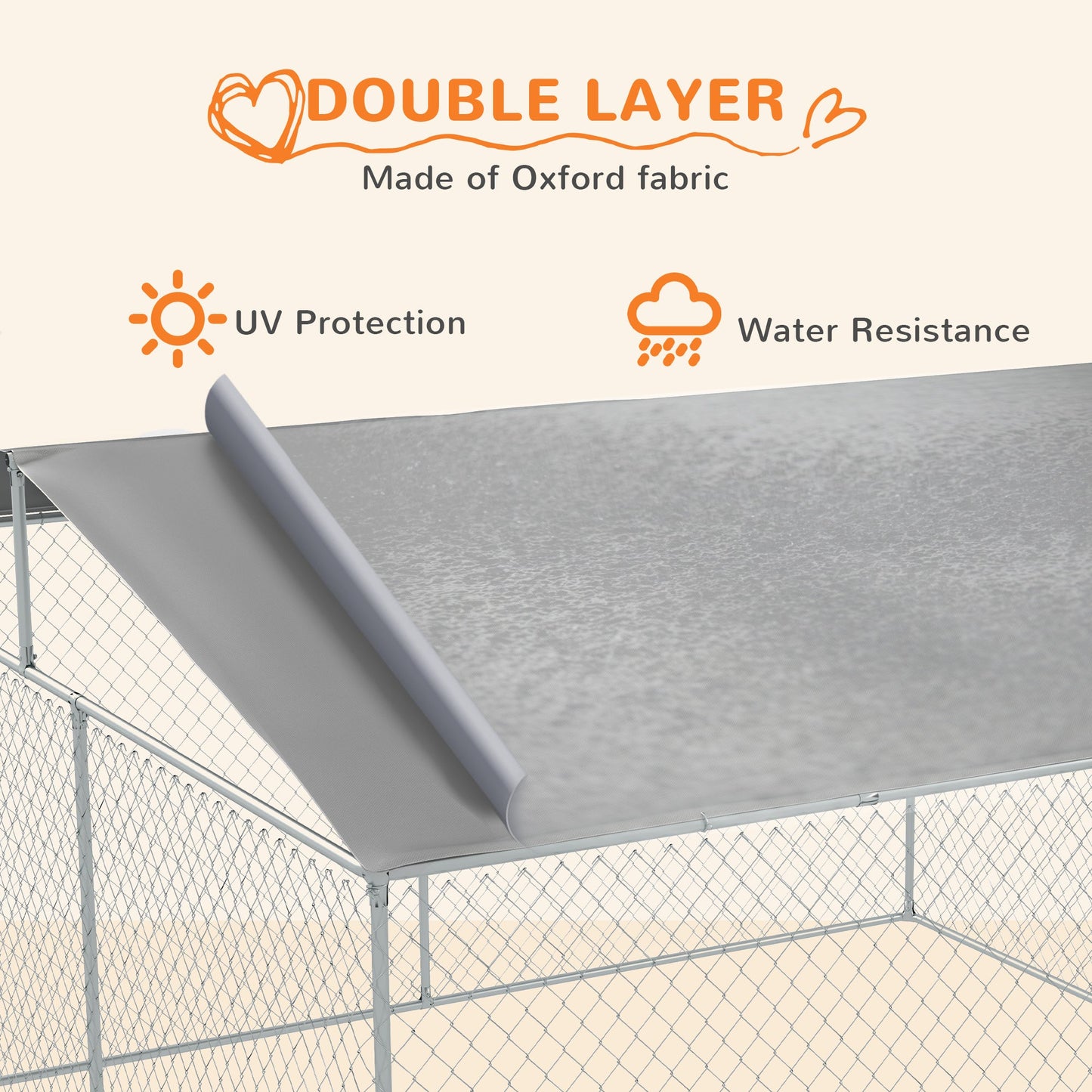 Dog Kennel Outdoor Run Fence with Roof, Steel Lock, Mesh Sidewalls for Backyard & Patio, 13.1' x 13.1' x 7.5'