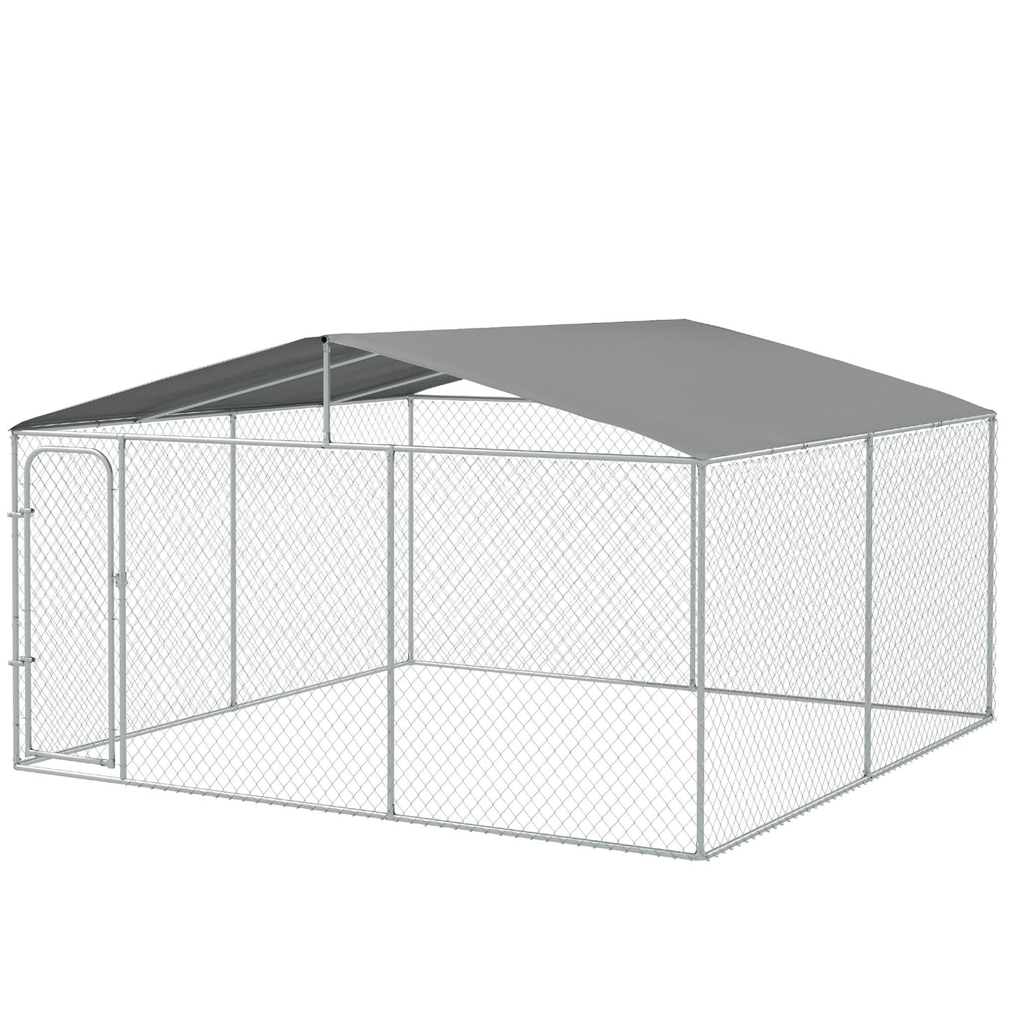 Dog Kennel Outdoor Run Fence with Roof, Steel Lock, Mesh Sidewalls for Backyard & Patio, 13.1' x 13.1' x 7.5'
