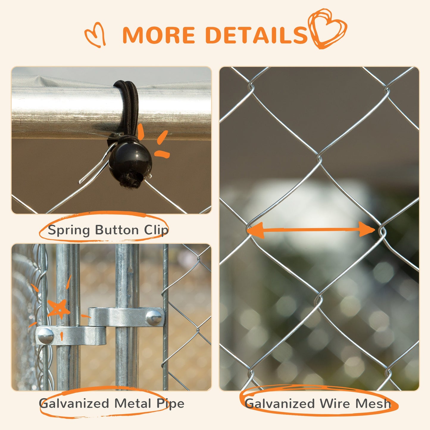 Dog Kennel Outdoor Run Fence with Roof, Steel Lock, Mesh Sidewalls for Backyard & Patio, 13.1' x 13.1' x 7.5'