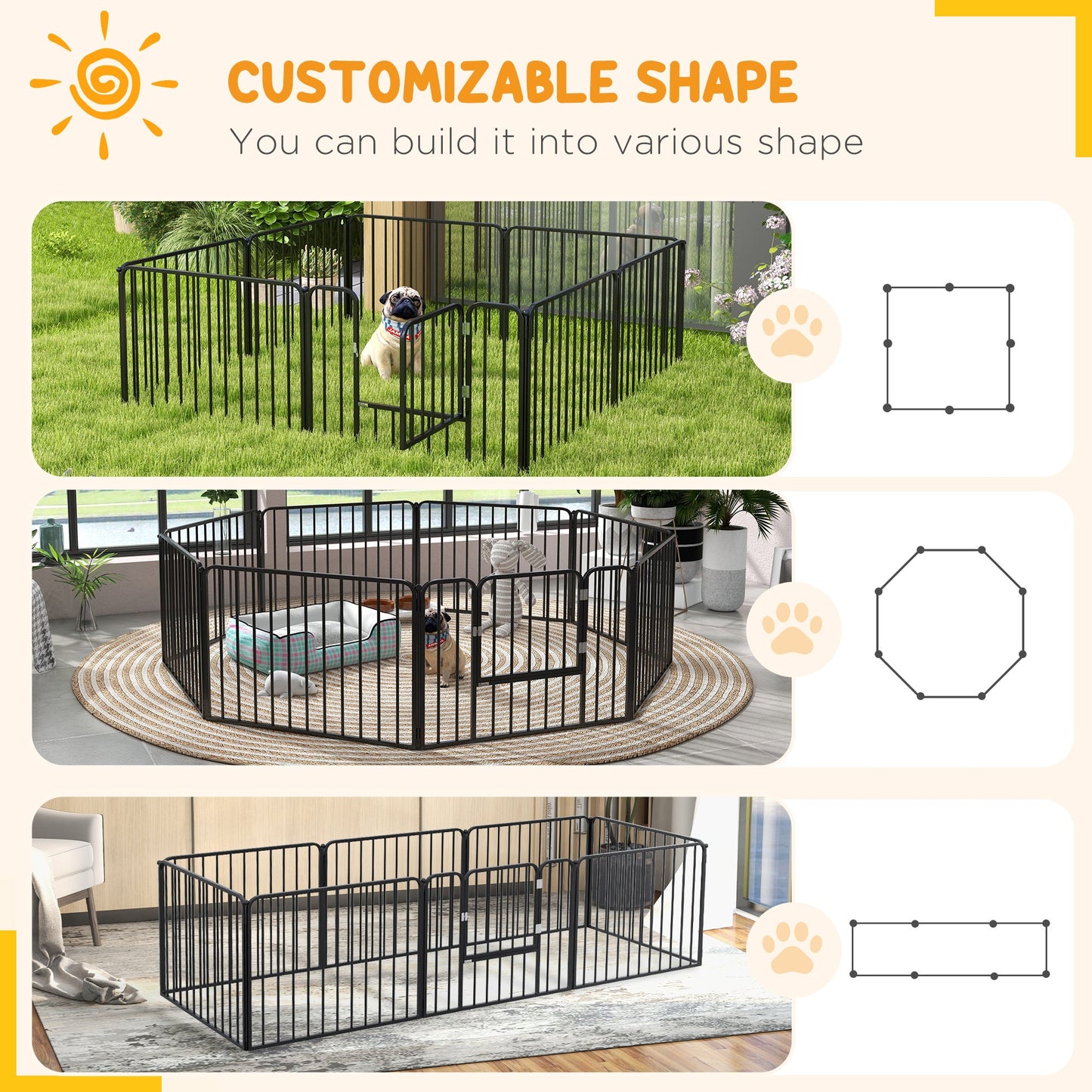 Heavy Duty Dog Playpen, Steel Dog Pen with Door, Pet Exercise Fence, Outdoor Indoor DIY Design for Small and Medium Dogs, 24" Height, 8 Panels