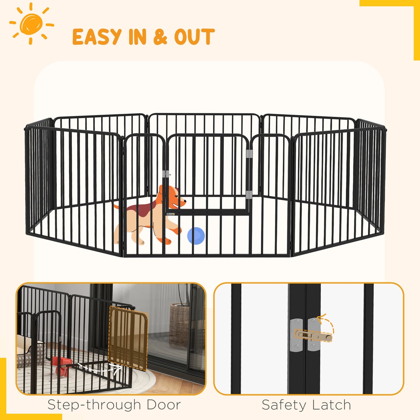 Heavy Duty Dog Playpen, Steel Dog Pen with Door, Pet Exercise Fence, Outdoor Indoor DIY Design for Small and Medium Dogs, 24" Height, 8 Panels