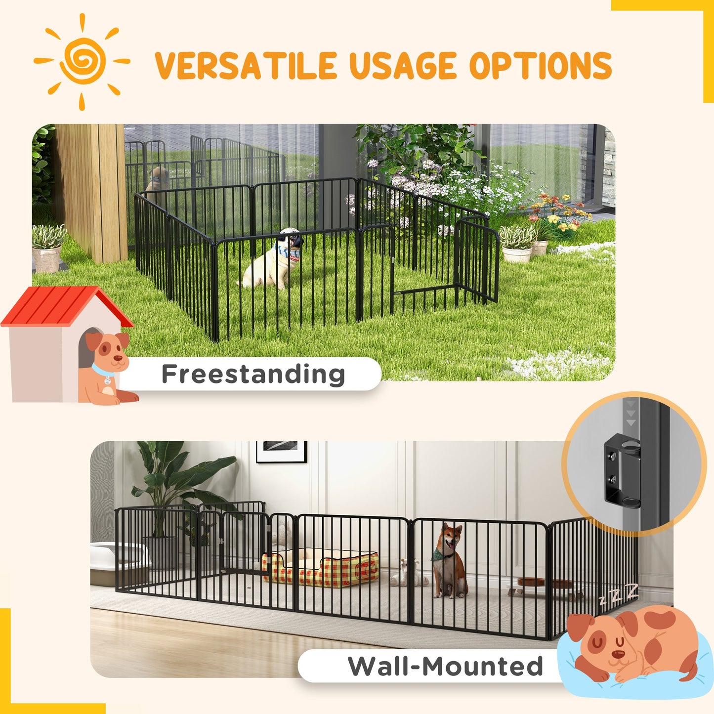 Heavy Duty Dog Playpen, Steel Dog Pen with Door, Pet Exercise Fence, Outdoor Indoor DIY Design for Small and Medium Dogs, 24" Height, 8 Panels