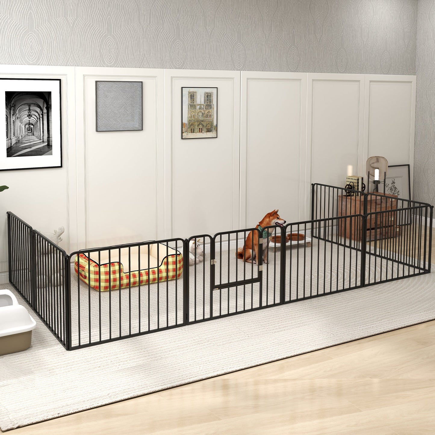 Heavy Duty Dog Playpen, Steel Dog Pen with Door, Pet Exercise Fence, Outdoor Indoor DIY Design for Small and Medium Dogs, 24" Height, 8 Panels
