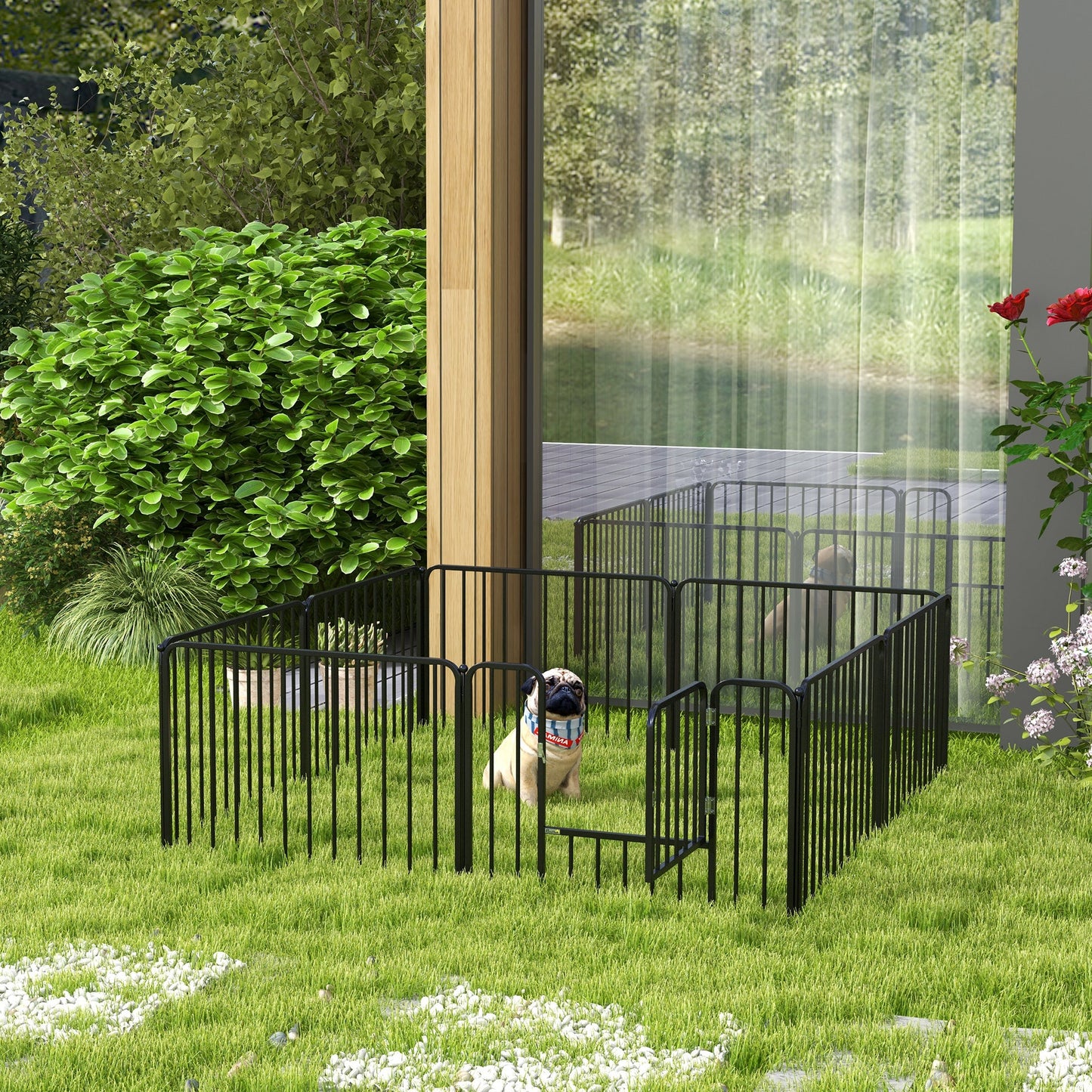 Heavy Duty Dog Playpen, Steel Dog Pen with Door, Pet Exercise Fence, Outdoor Indoor DIY Design for Small and Medium Dogs, 24" Height, 8 Panels
