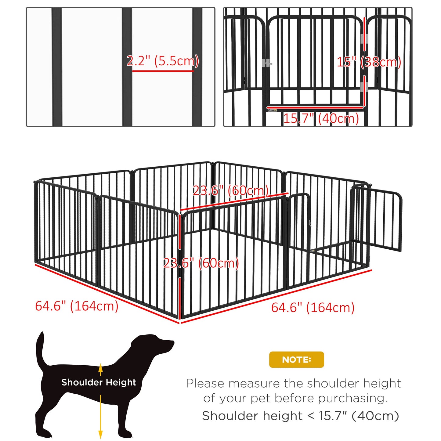 Heavy Duty Dog Playpen, Steel Dog Pen with Door, Pet Exercise Fence, Outdoor Indoor DIY Design for Small and Medium Dogs, 24" Height, 8 Panels