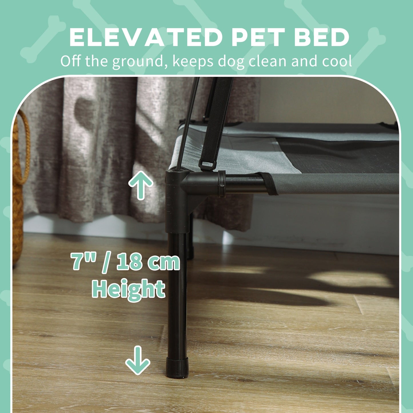 Elevated Dog Bed with Canopy, Portable Raised Dog Cot for S Sized Dogs, Indoor & Outdoor, 25" x 18" x 24", Grey