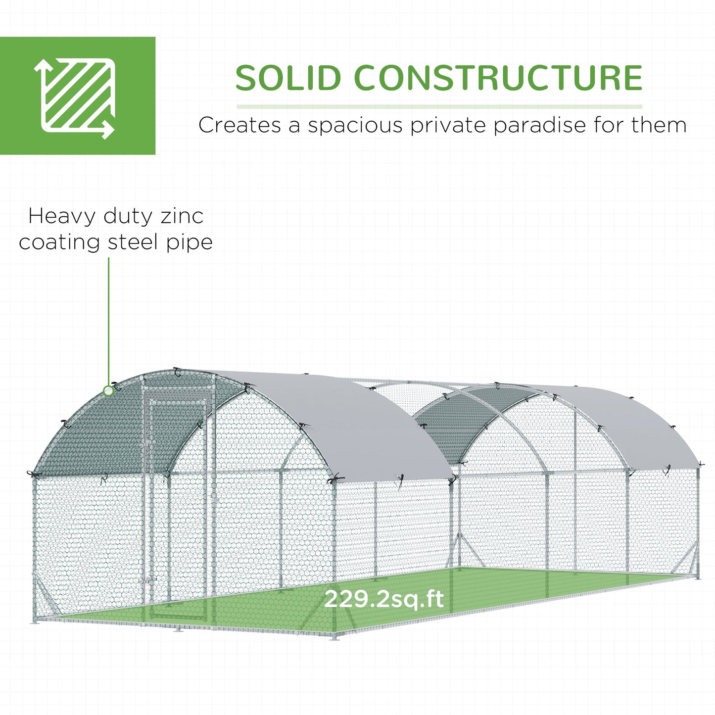 Galvanized Large Metal Chicken Coop Cage Walk-in Enclosure Poultry Hen Run House Playpen Rabbit Hutch with Cover for Outdoor Backyard 9.2' x 24.9' x 6.5' Silver