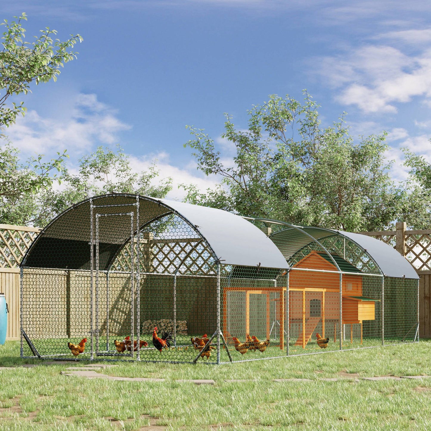 Galvanized Large Metal Chicken Coop Cage Walk-in Enclosure Poultry Hen Run House Playpen Rabbit Hutch with Cover for Outdoor Backyard 9.2' x 24.9' x 6.5' Silver