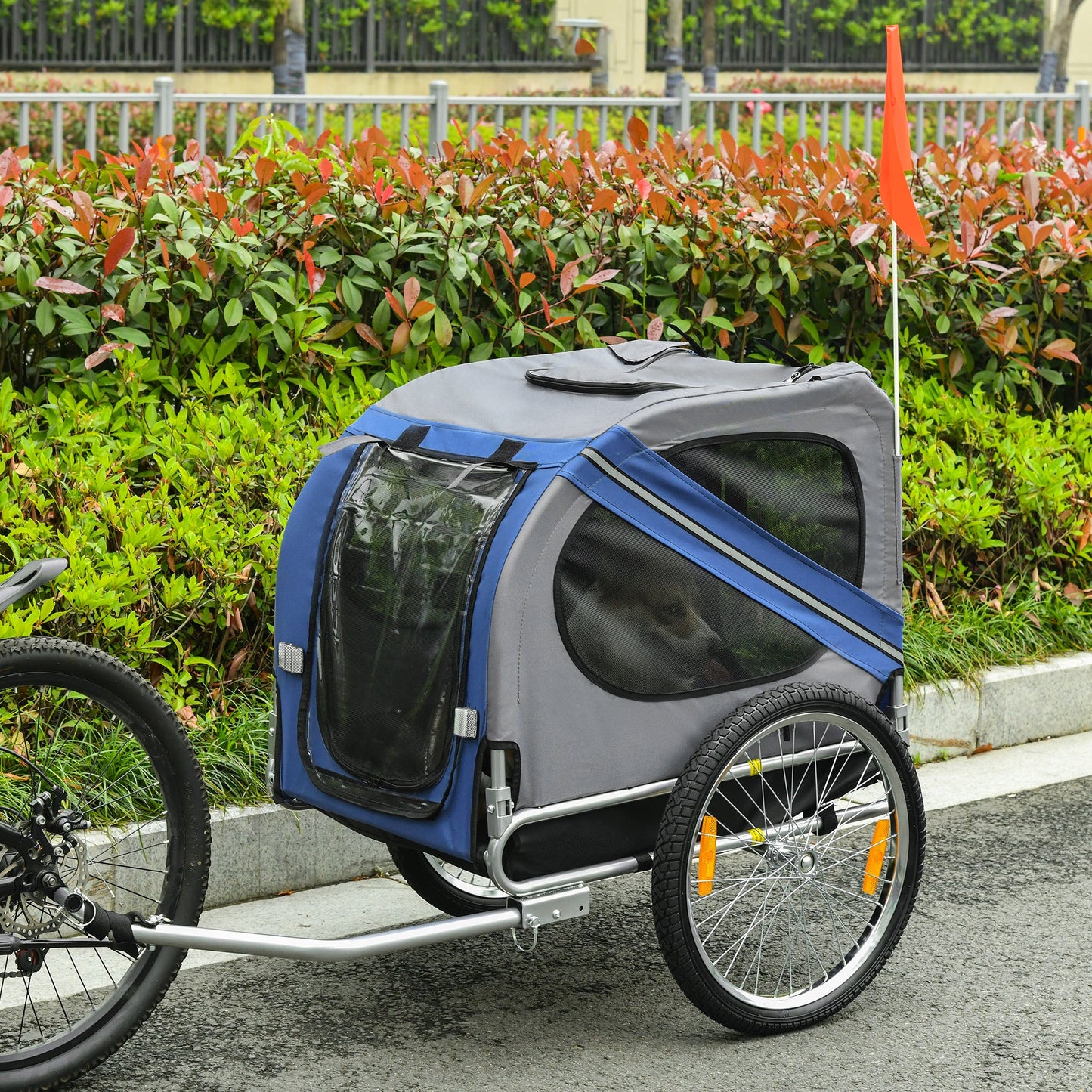 Dog Bike Trailer Pet Cart Bicycle Wagon Cargo Carrier Attachment for Travel with 3 Entrances Large Wheels for Off-Road & Mesh Screen, Blue