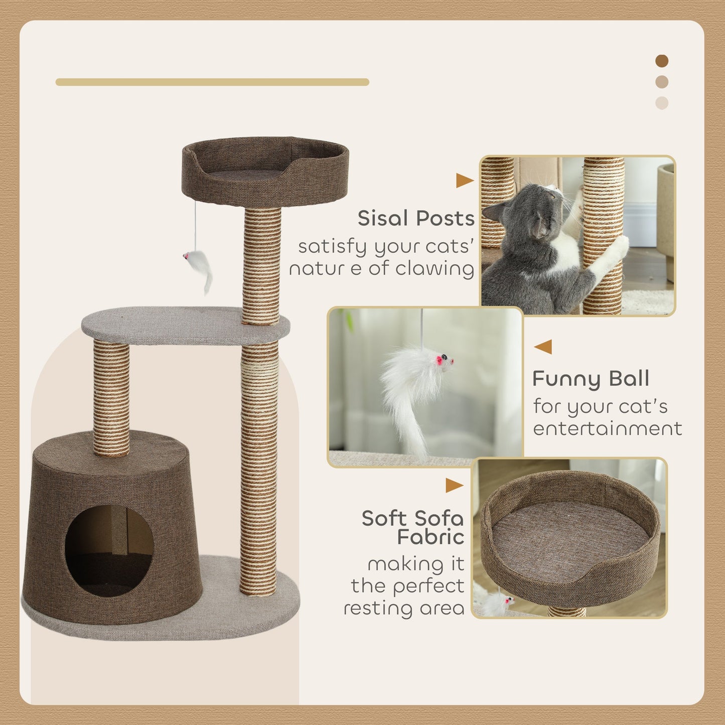 Scratching Cat Tree Post Climbing Kitten Pets Kitty Furniture with Toy, Brown